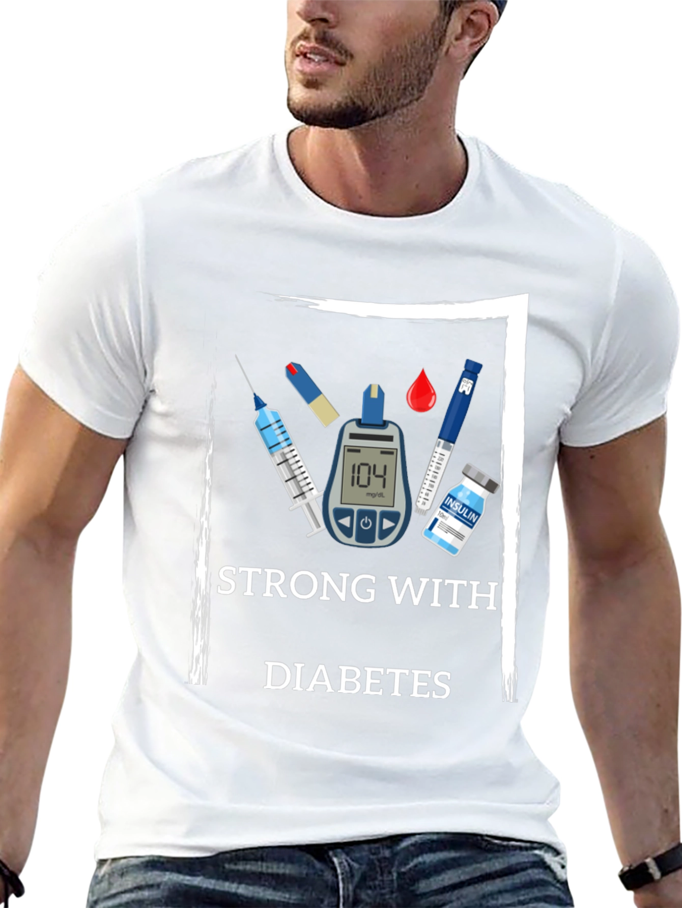 Black Strong With Diabetes Awareness T-Shirt view 13