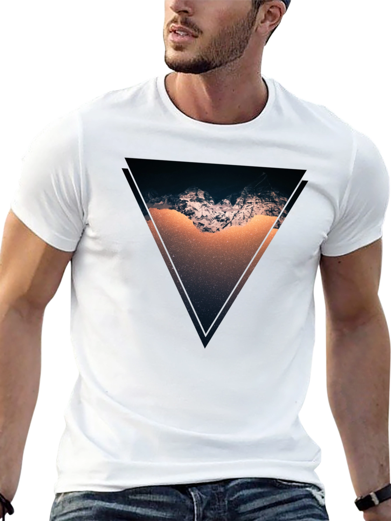 Black Geometric Mountain Scene Black T-Shirt view 13