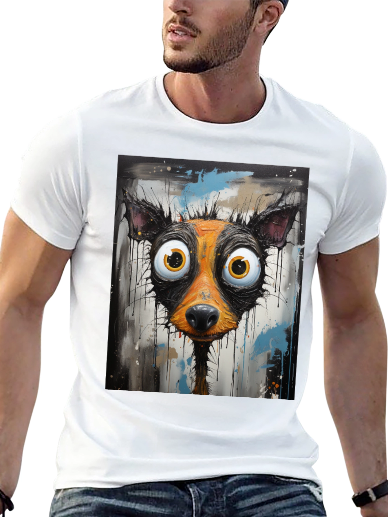 Black Cartoon Dog Graphic Tee - Funky Art Shirt view 13