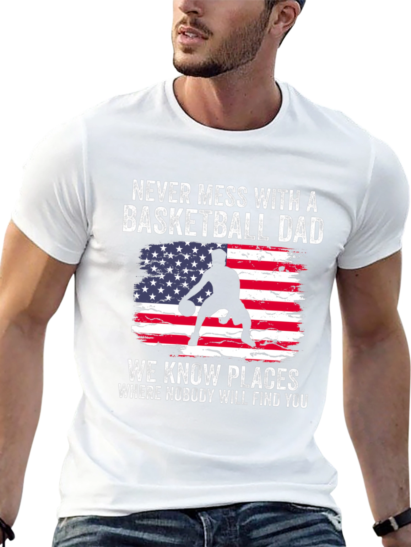 Black Basketball Dad T-Shirt - Patriotic USA Design view 13