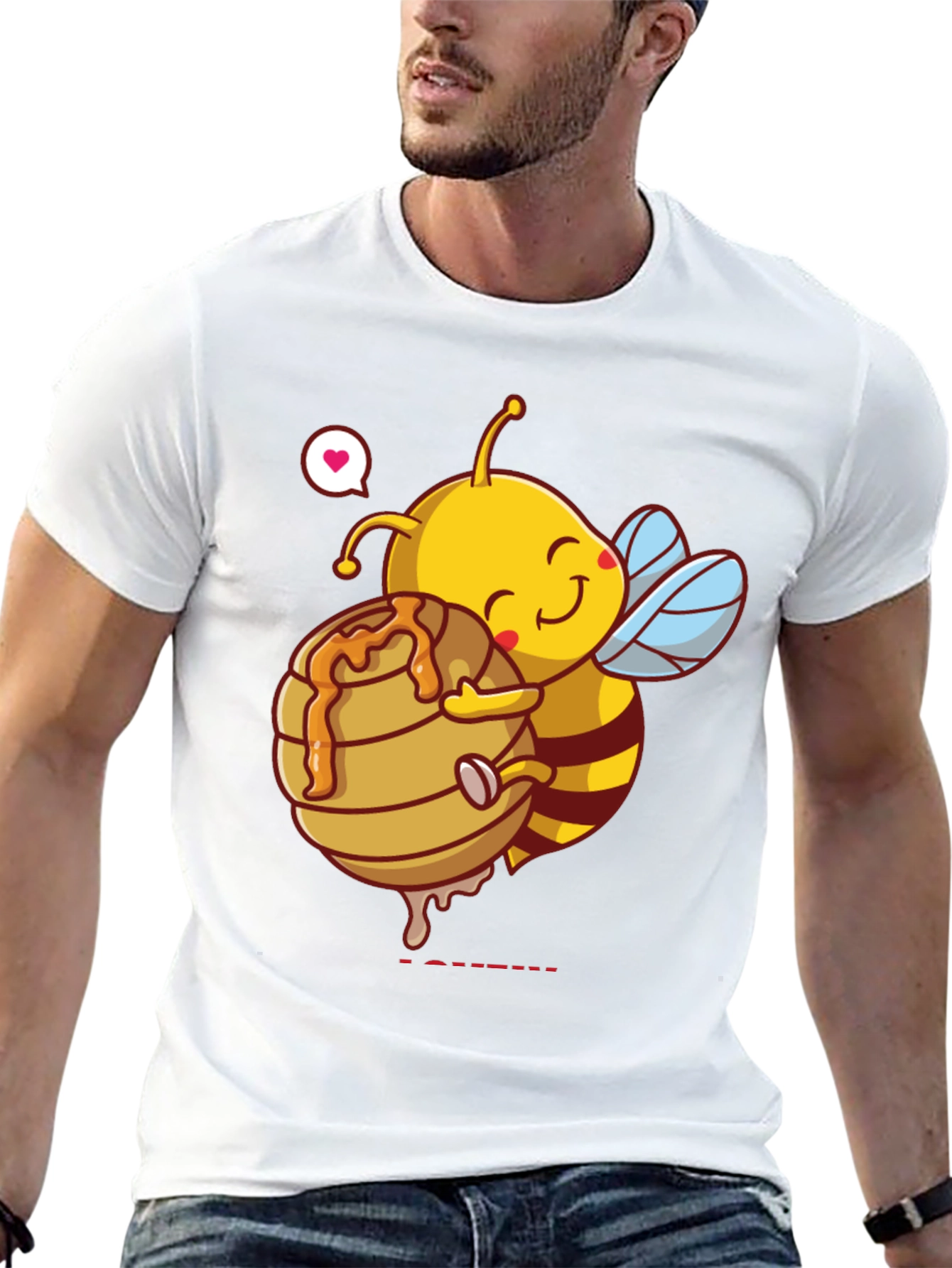 Black Cute Bee Hugging Honeycomb Graphic T-Shirt view 13