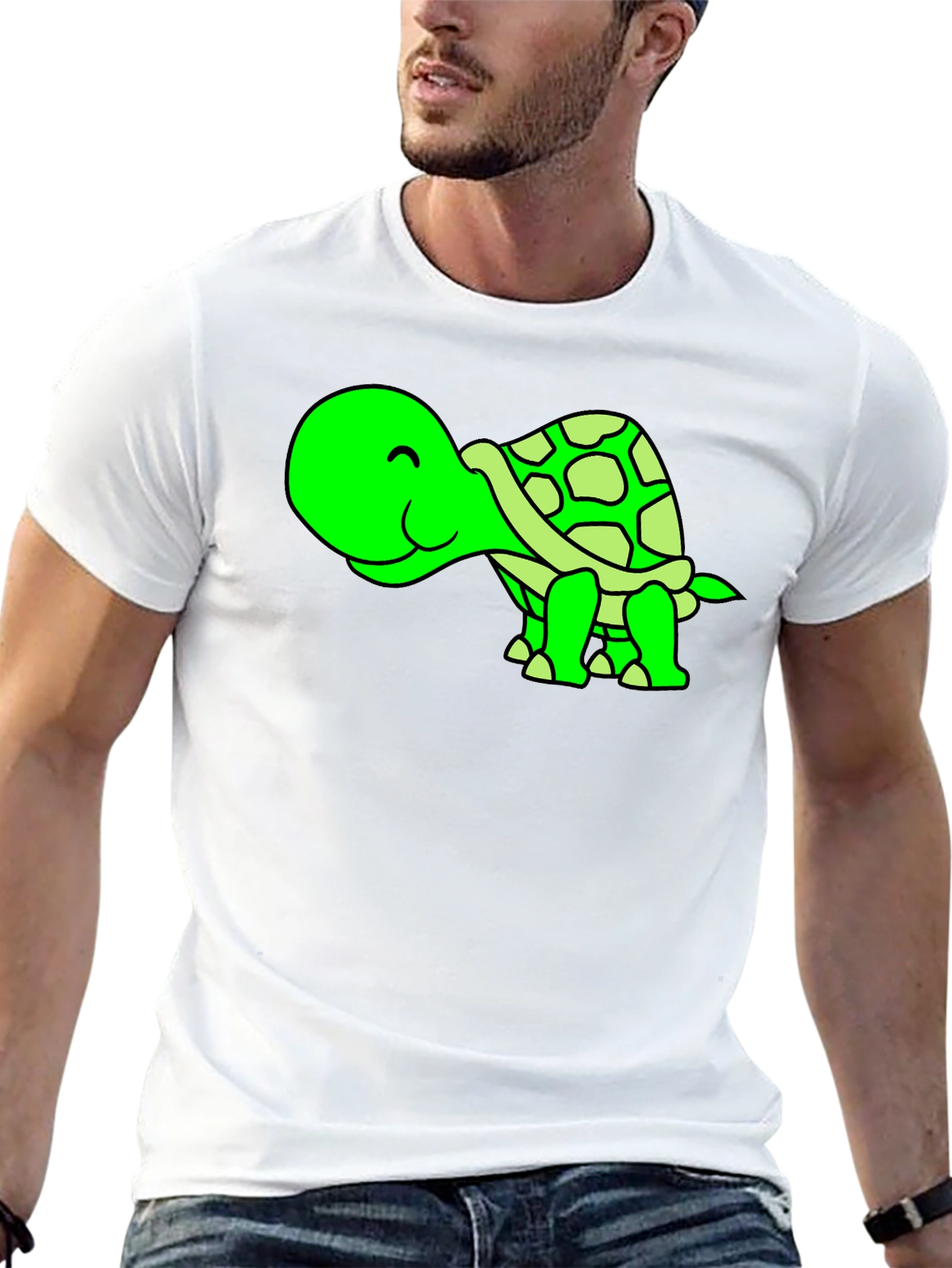 Black Cute Green Turtle Graphic Tee view 13