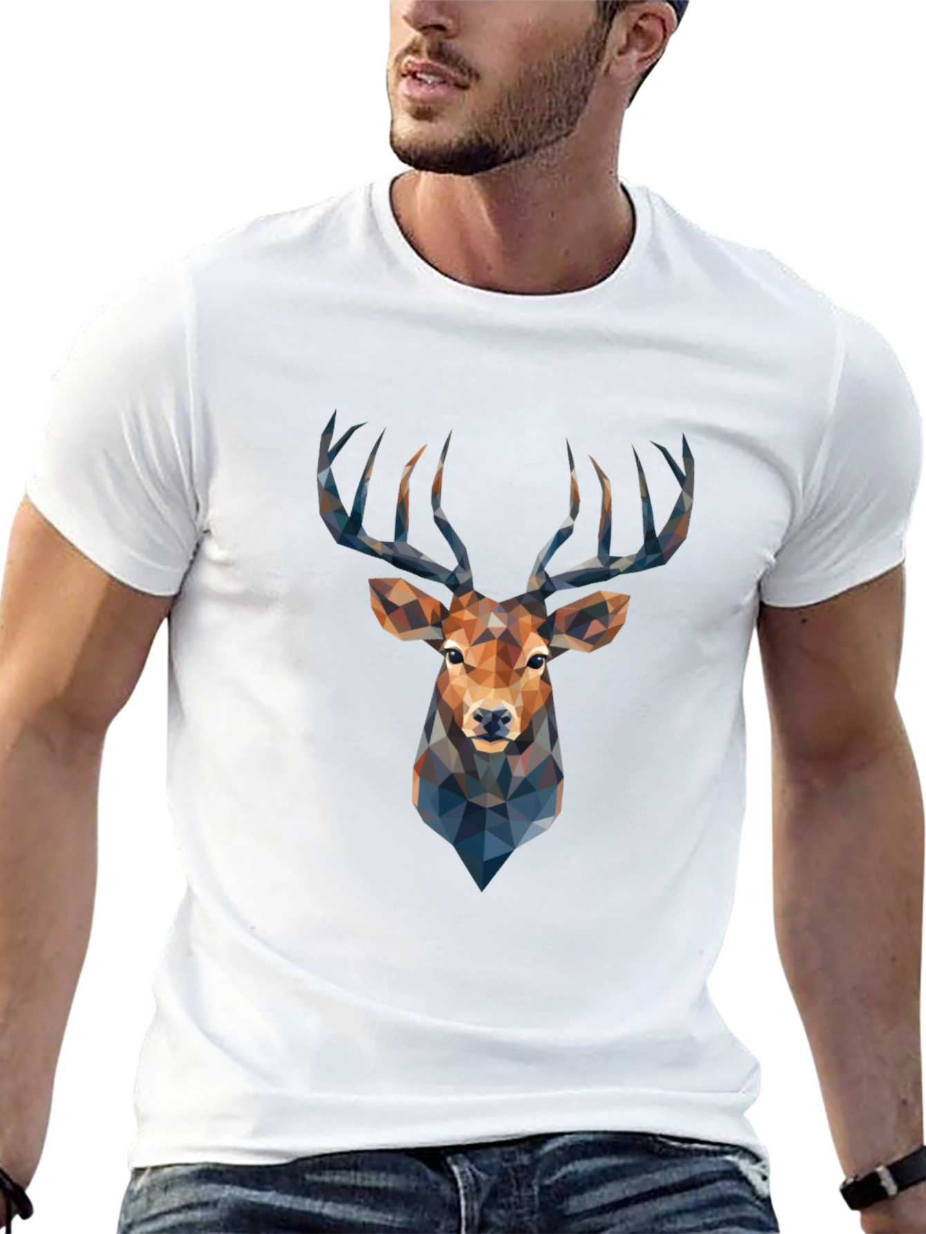 Black Geometric Deer Graphic Tee - Modern Style view 13