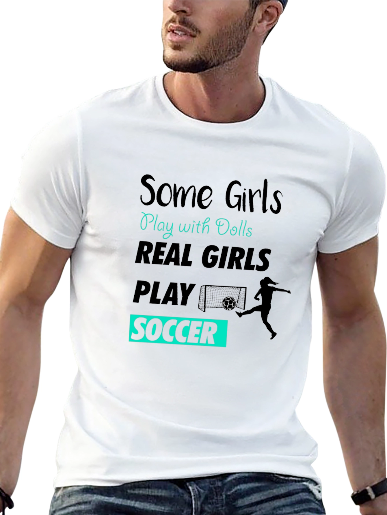 Black Real Girls Play Soccer Graphic T-Shirt view 13