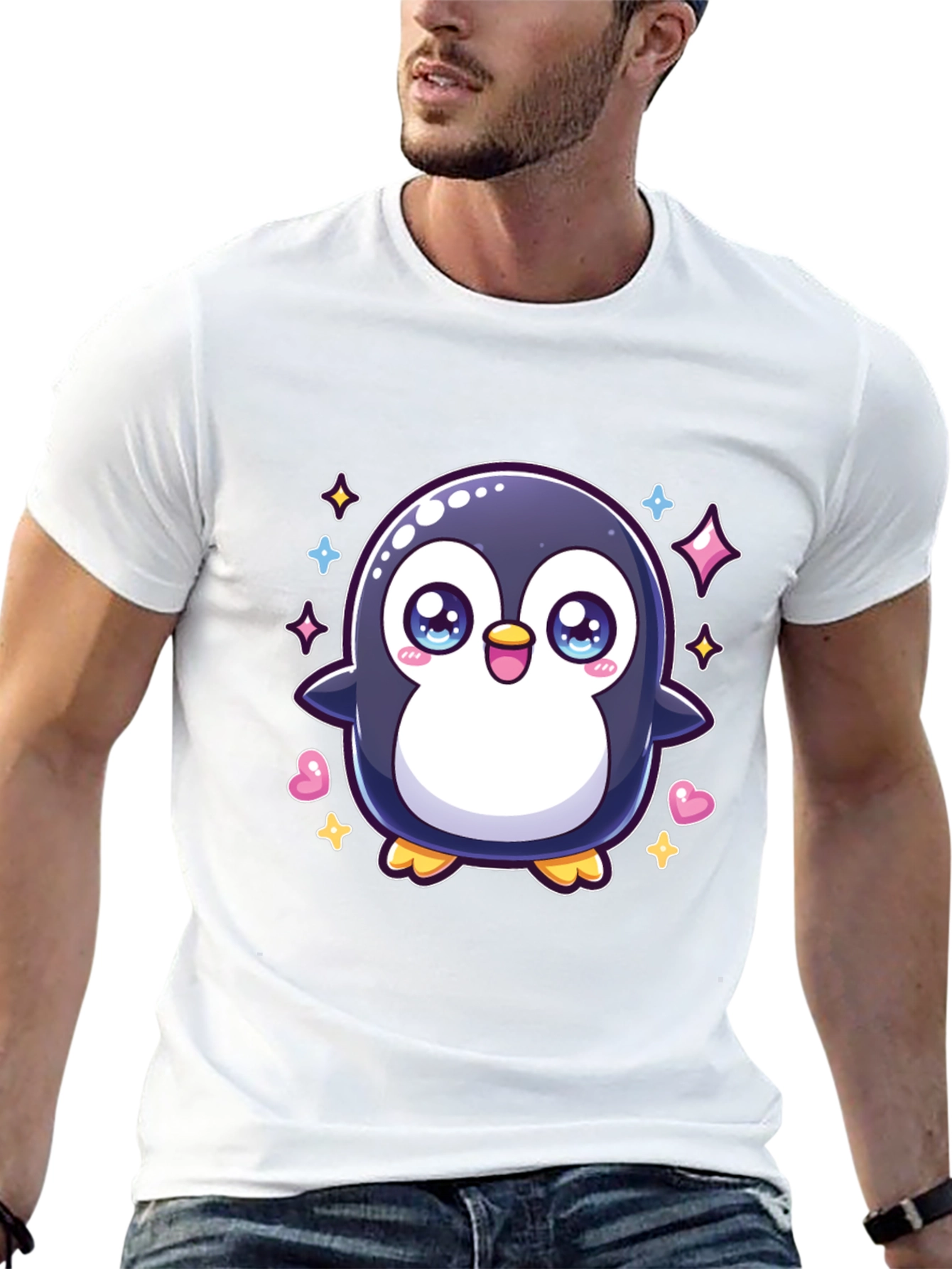 Black Cute Penguin Graphic Tee - Black Cotton Shirt view 13