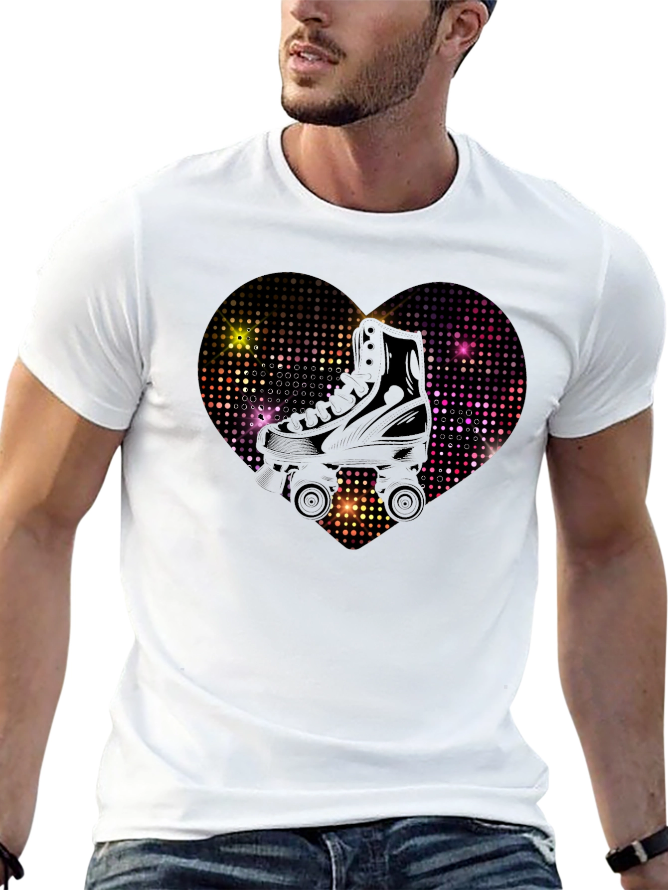 Black Retro Roller Skate Heart Graphic Tee view 13