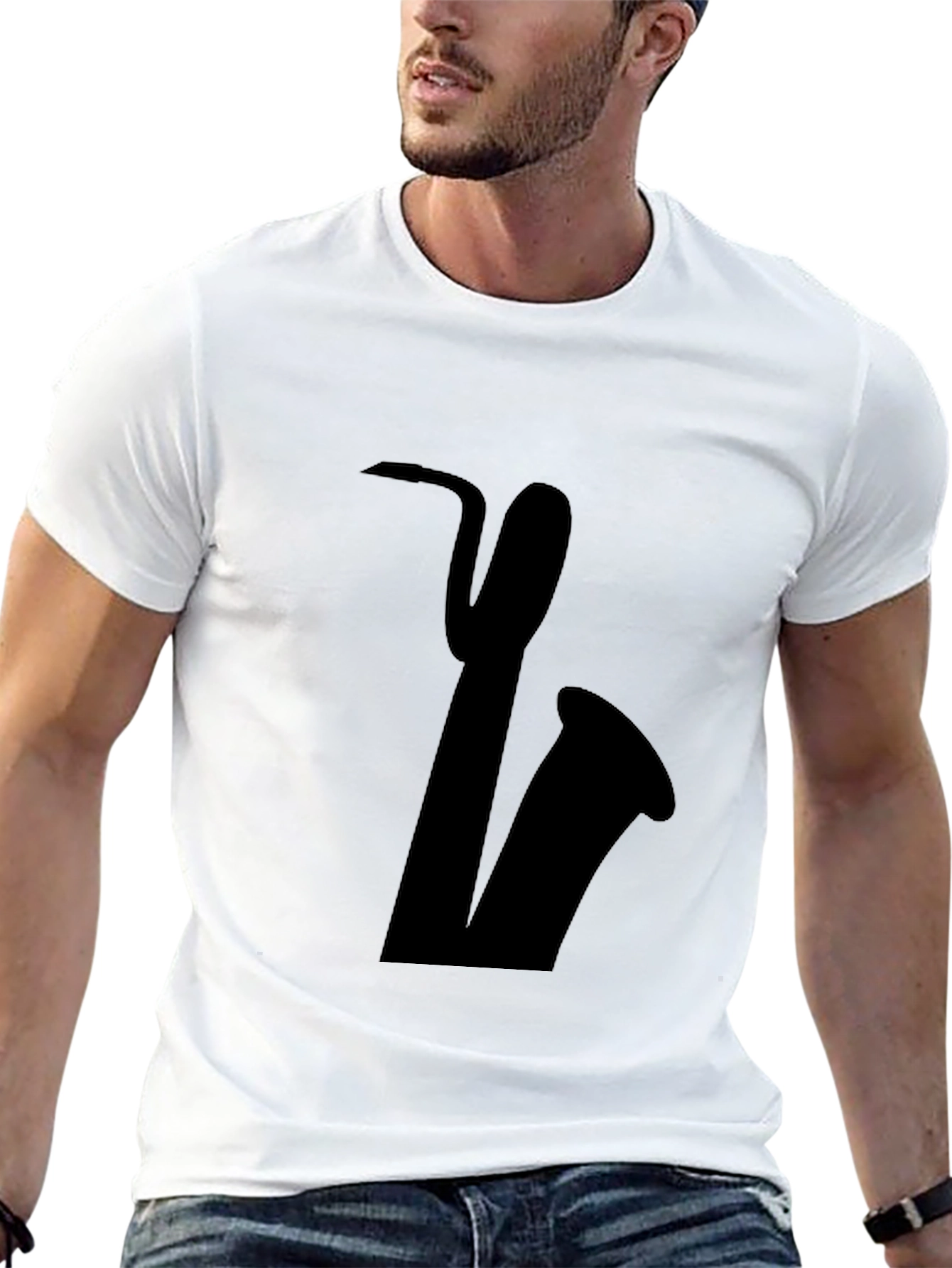 Black Saxophone Graphic Tee - Black Cotton Casual view 13