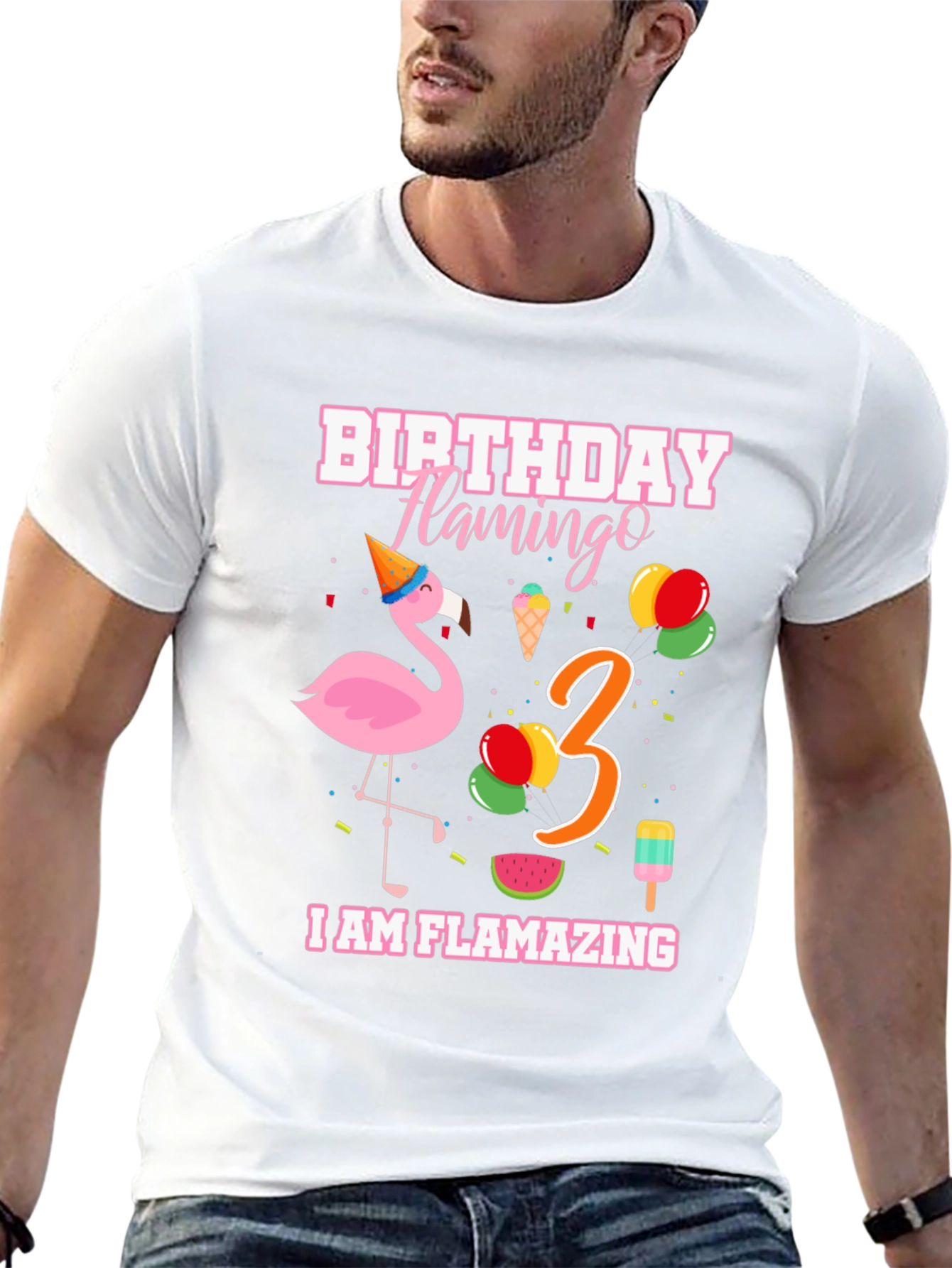 Black Birthday Flamingo Third Birthday T-Shirt view 13