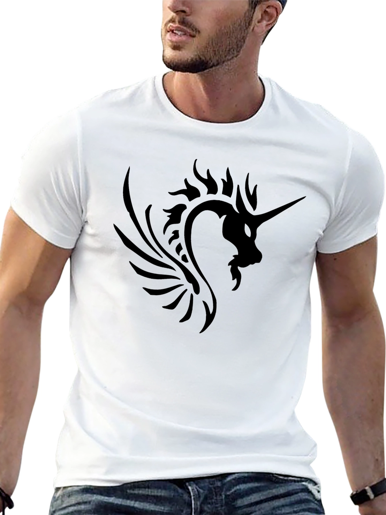 Black Men's Black Unicorn Graphic T-Shirt view 13