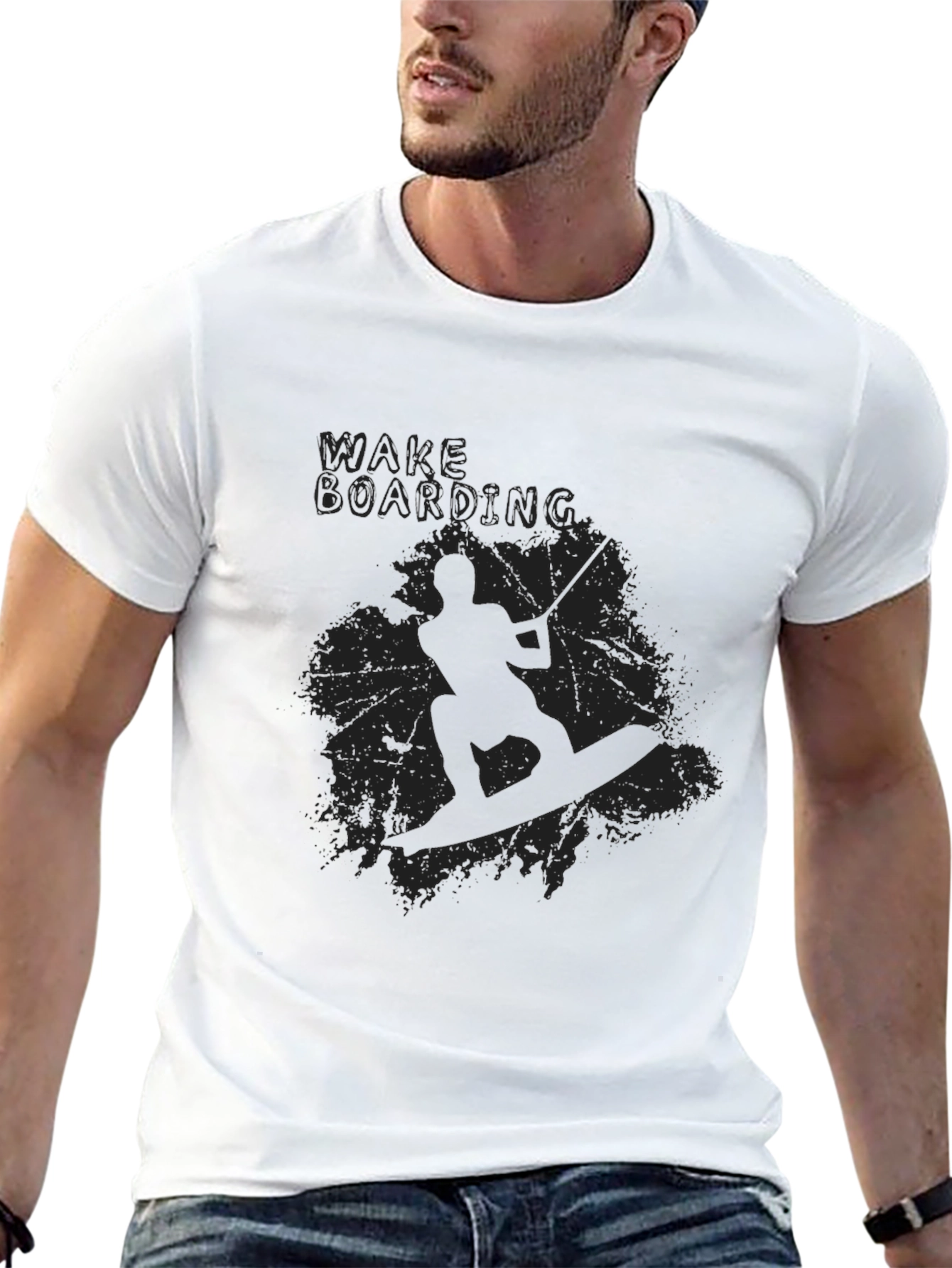 Black Wakeboarding Graphic Tee - Black Cotton T-Shirt view 13