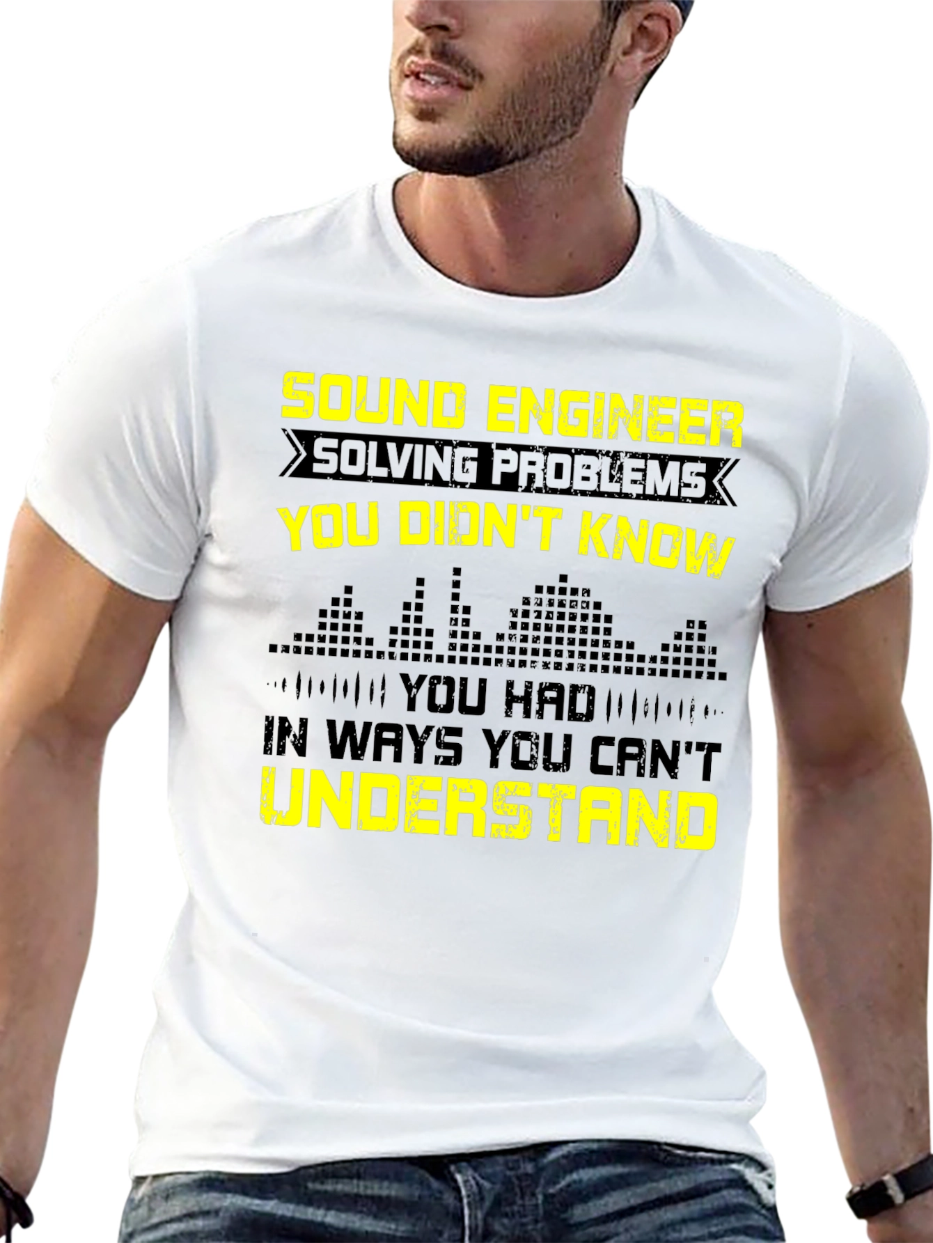Black Sound Engineer Funny Graphic Tee - Black view 13