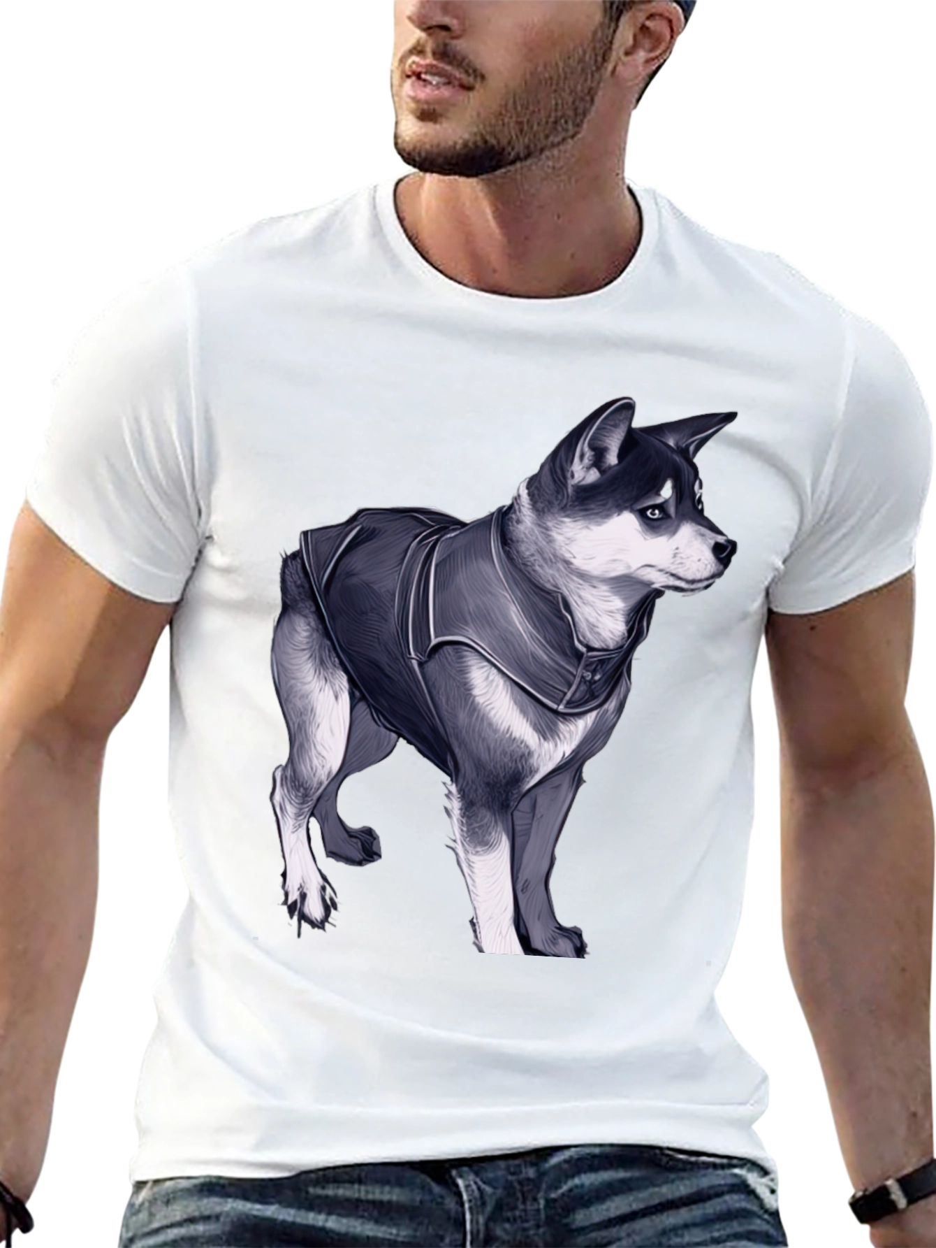 Black Dog in Jacket Graphic Tee - Black Casual T-Shirt view 13