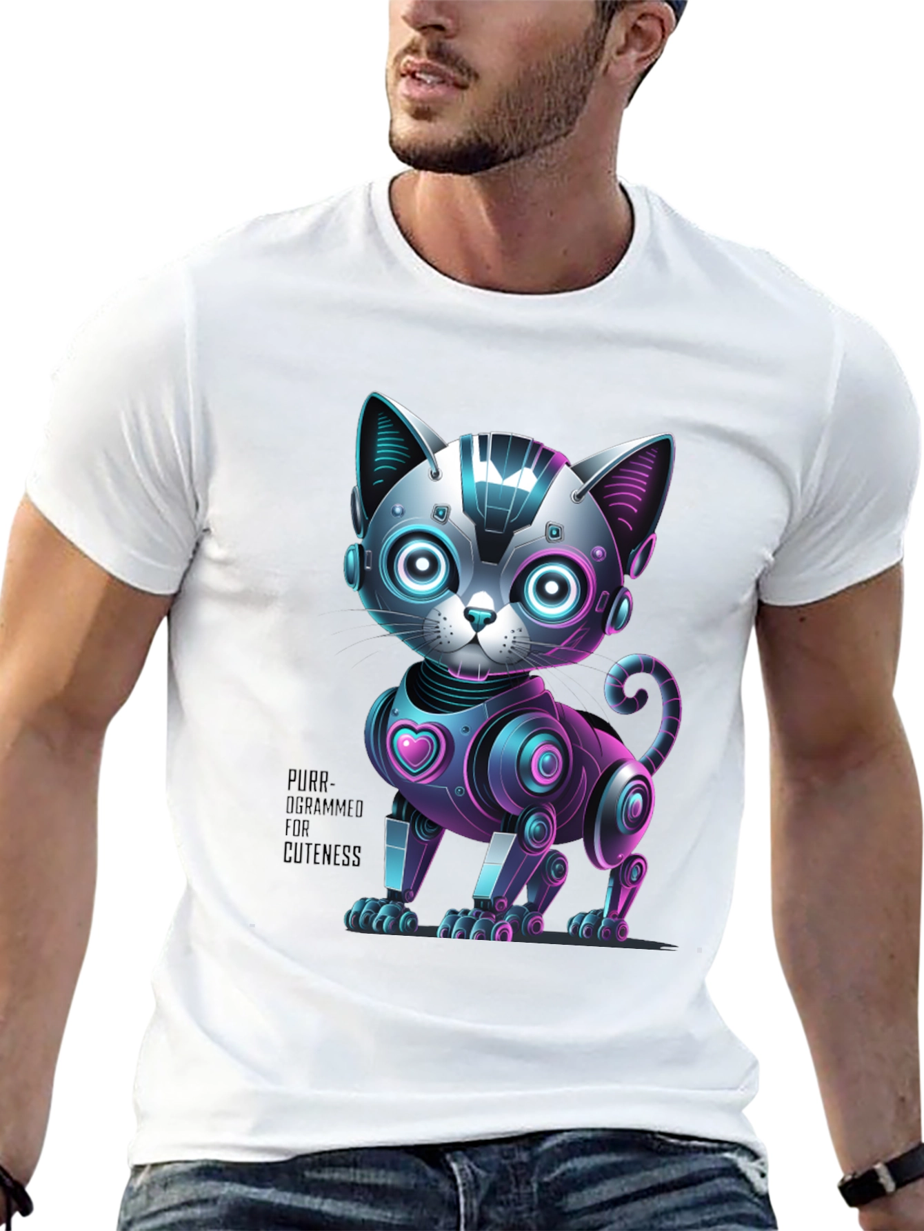 Black Robo Cat T-Shirt - Purr-ogrammer for Cuteness view 13