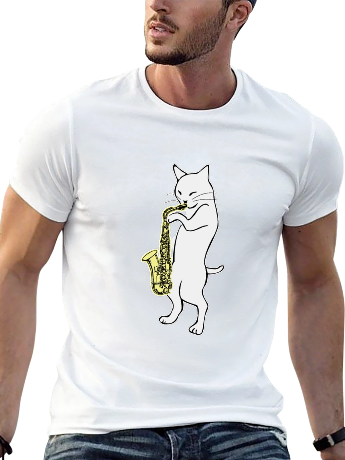 Black Cat Saxophone Player Graphic Tee - Black Cotton view 13