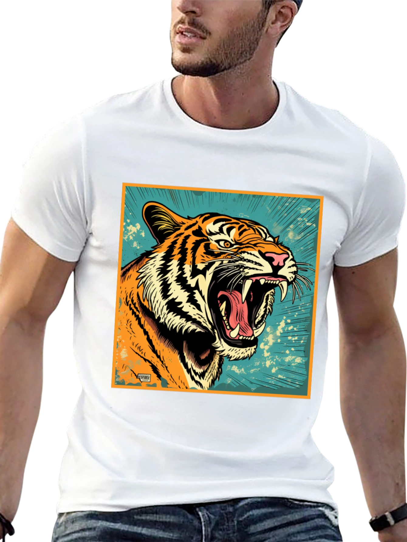Black Roaring Tiger Graphic Tee - Bold Black T-Shirt view 13