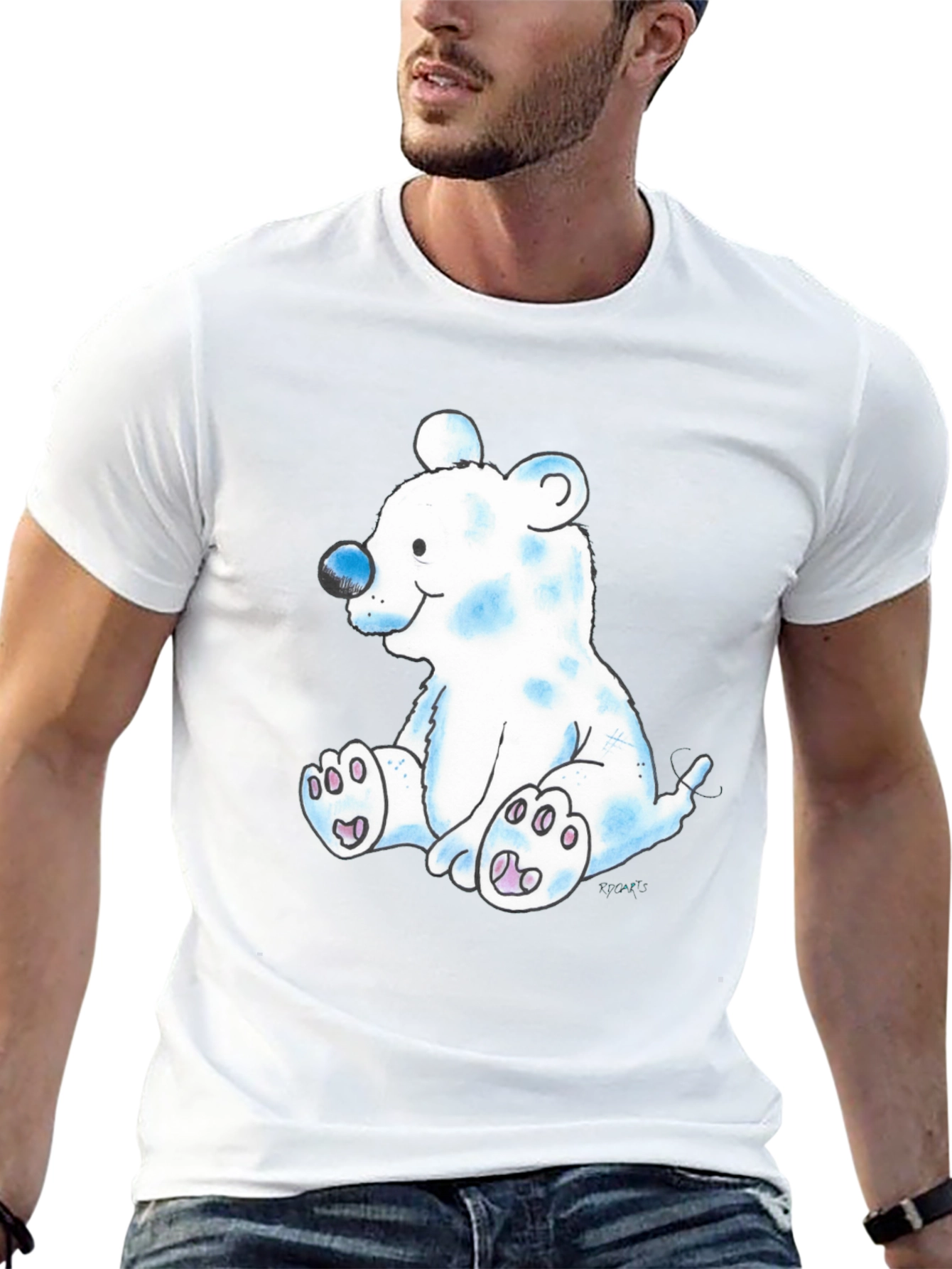 Black Cute Cartoon Bear Black T-Shirt view 13