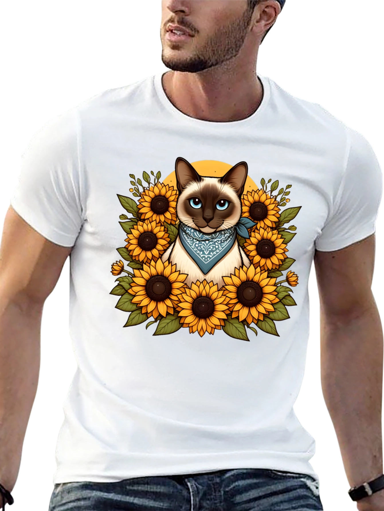 Black Siamese Cat Sunflower Graphic T-Shirt view 13