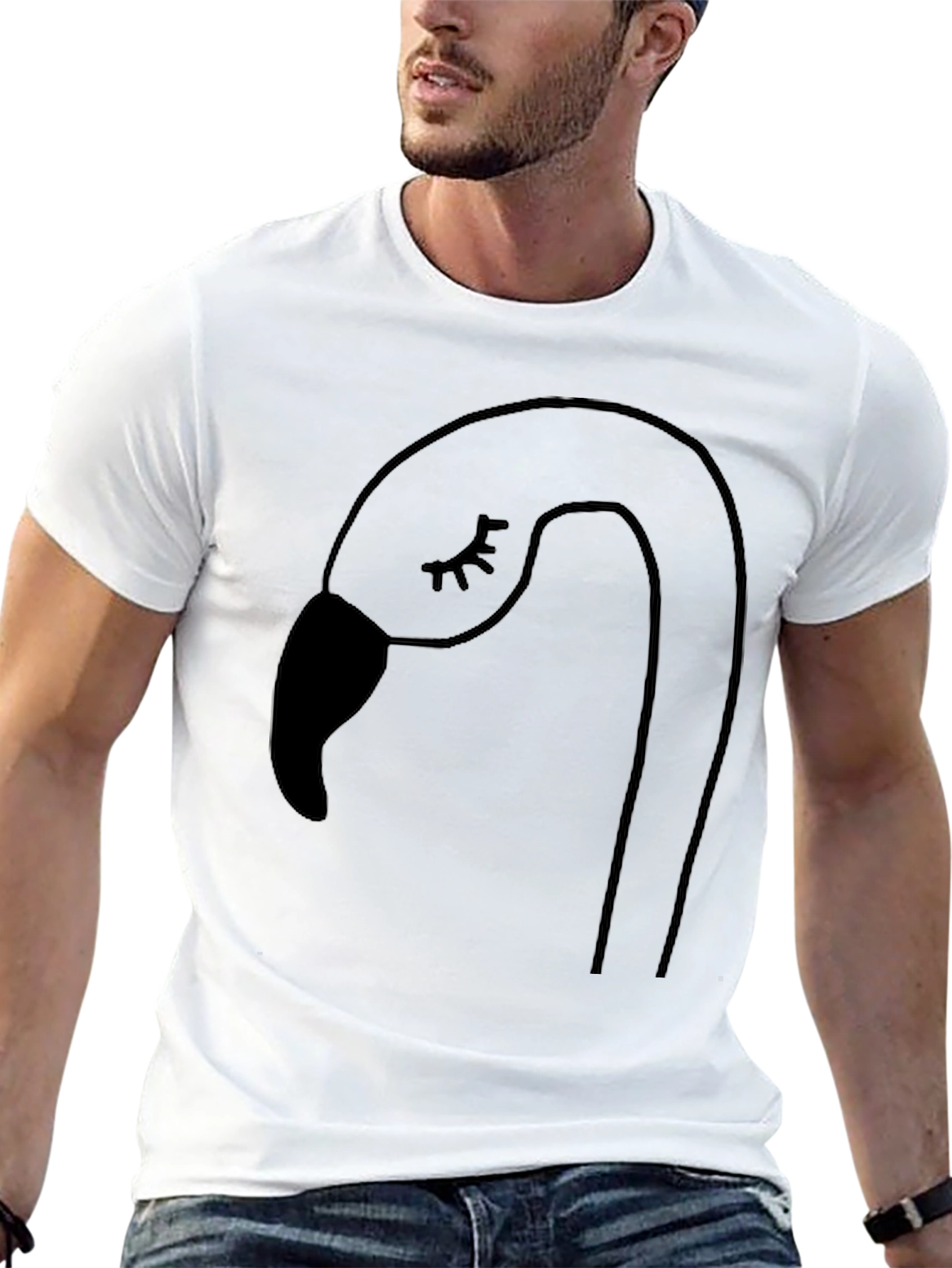 Black Minimalist Flamingo Tee - Black Cotton Blend view 13