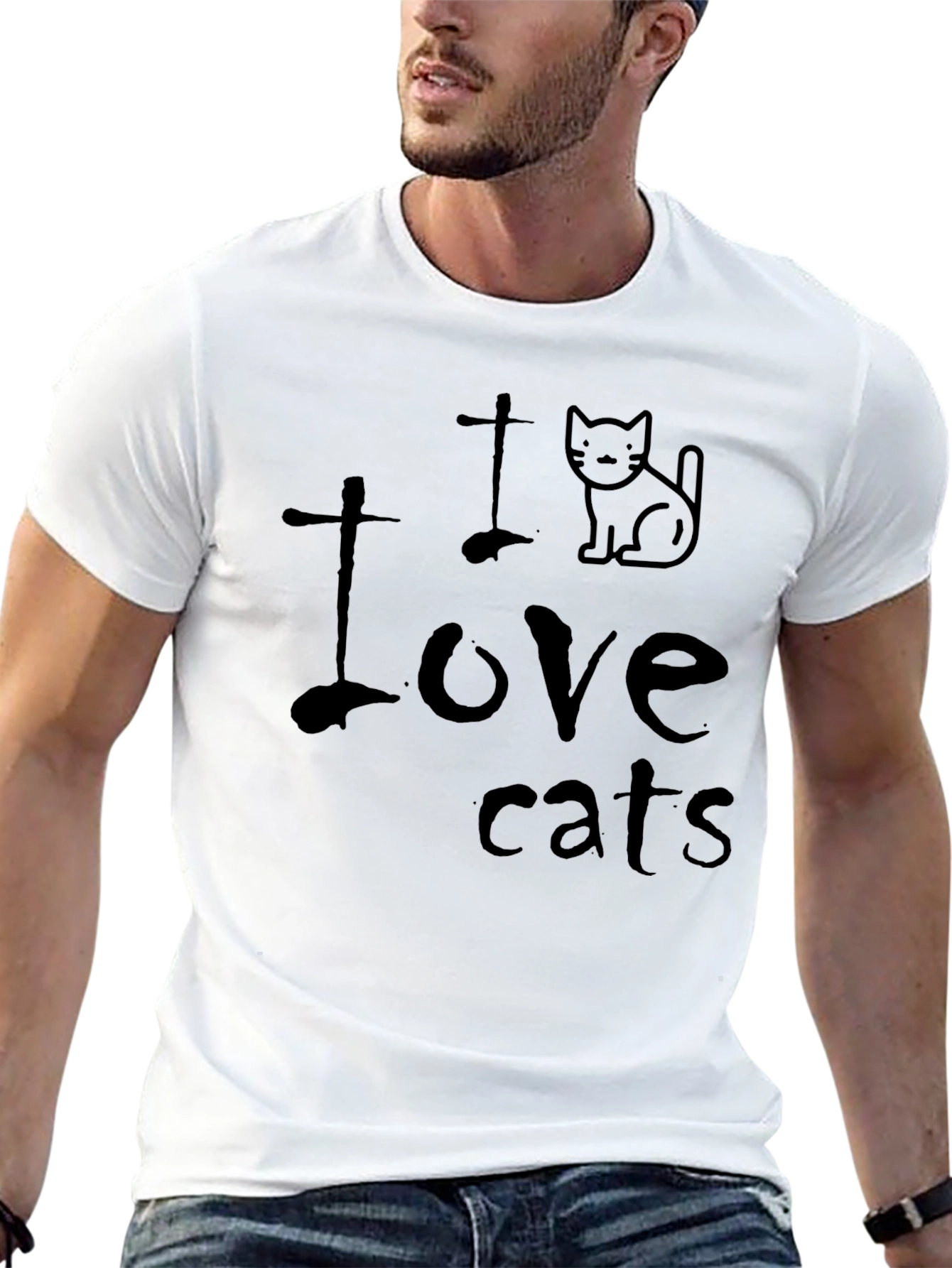 Black I Love Cats Graphic T-Shirt - Soft Cotton Blend, Casual Wear view 13