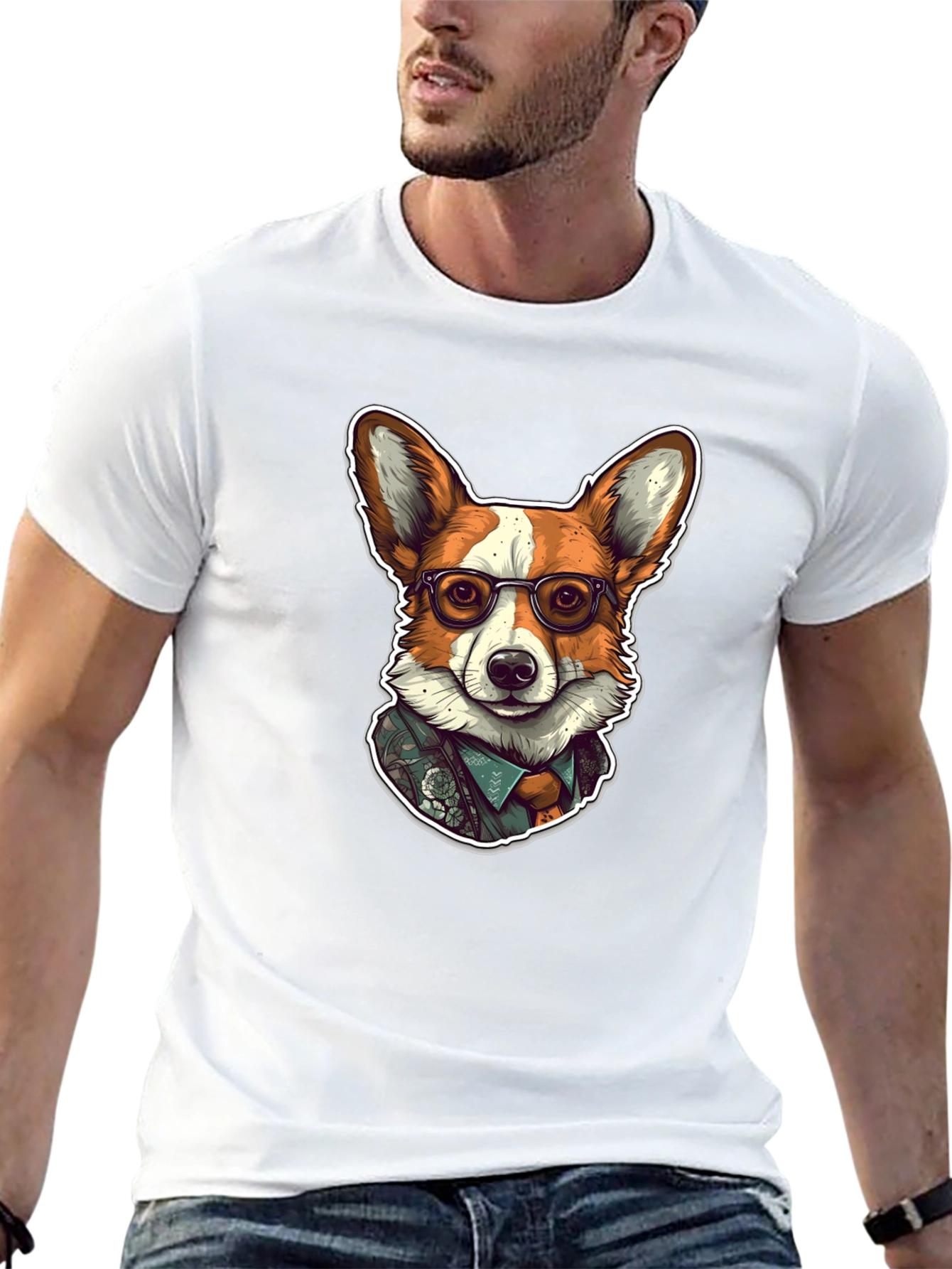 Black Hipster Corgi Graphic Tee - Unisex Soft Cotton Shirt view 13
