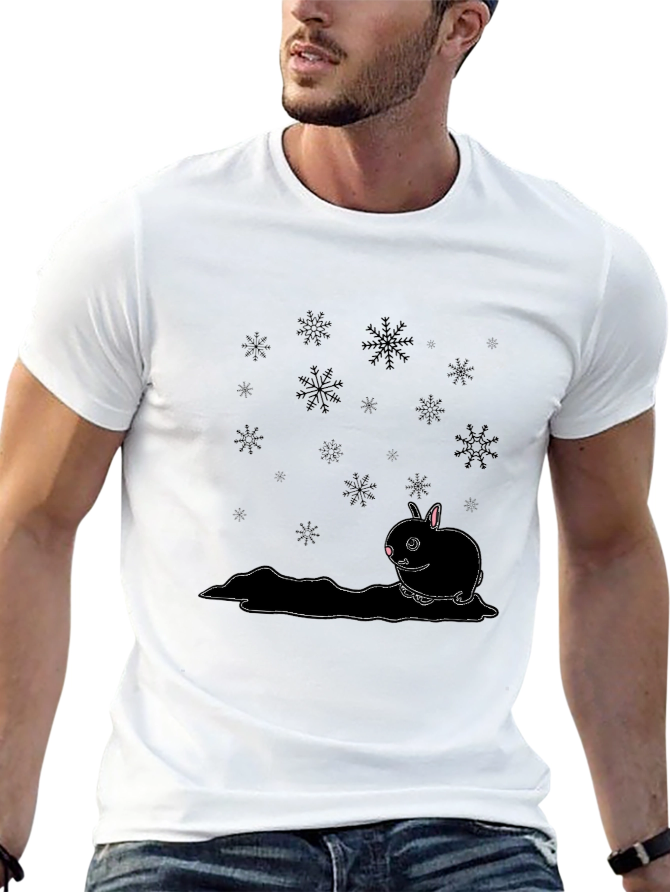 Black Winter Rabbit Graphic Tee - Black Cotton Blend view 13