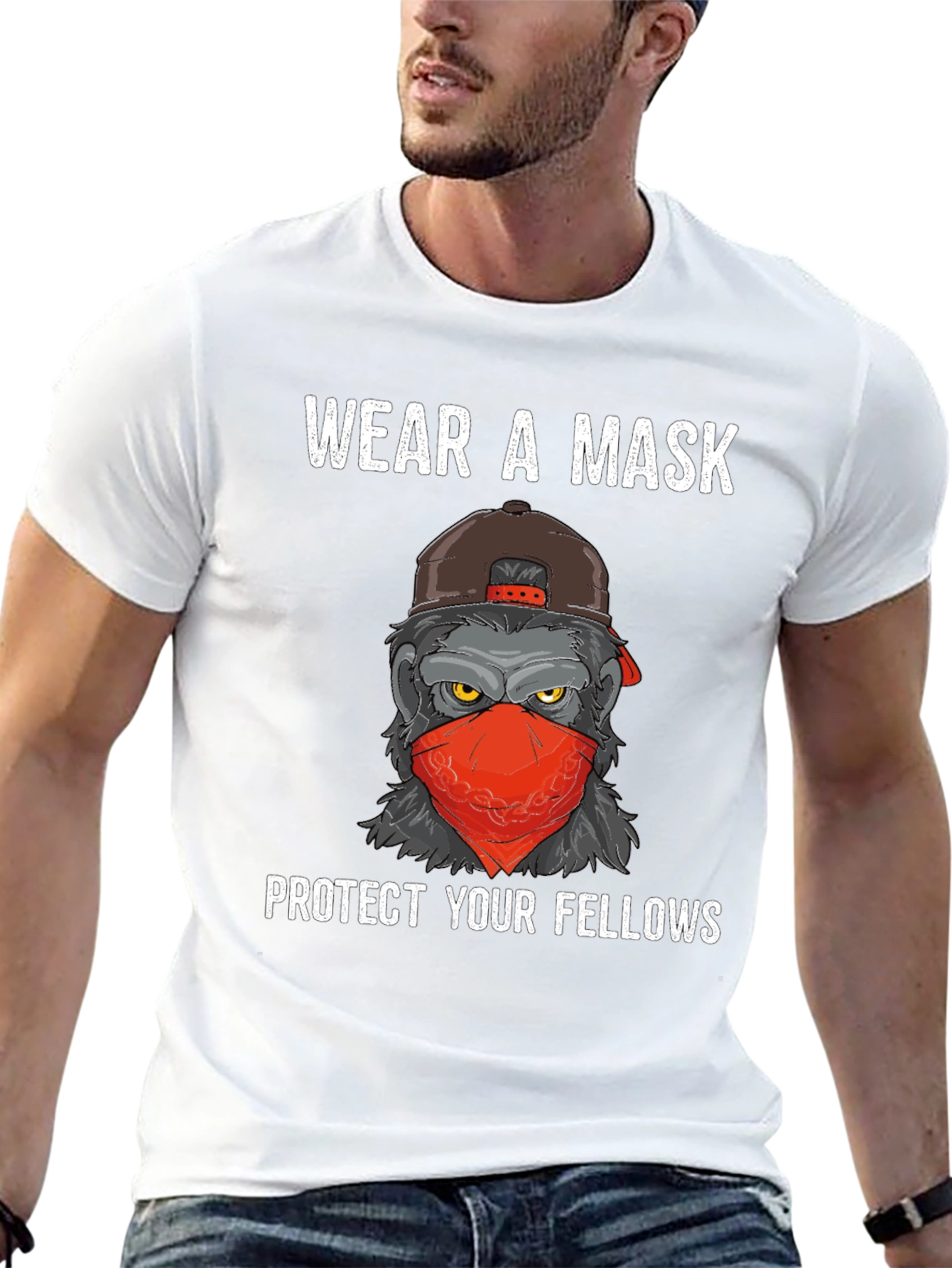 Black Wear A Mask Gorilla T-Shirt view 13