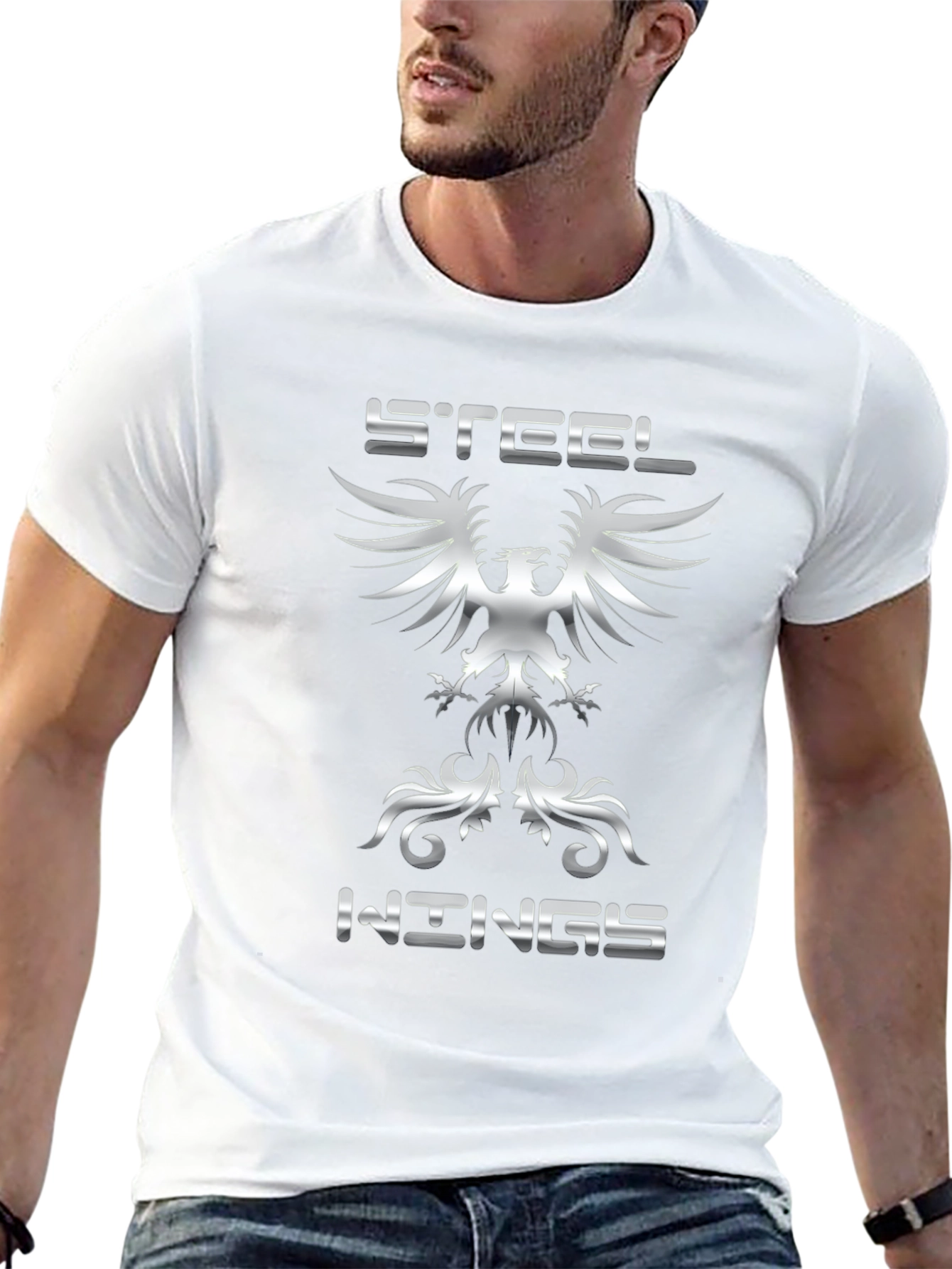 Black Steel Wings Graphic Tee - Bold Eagle Design view 13