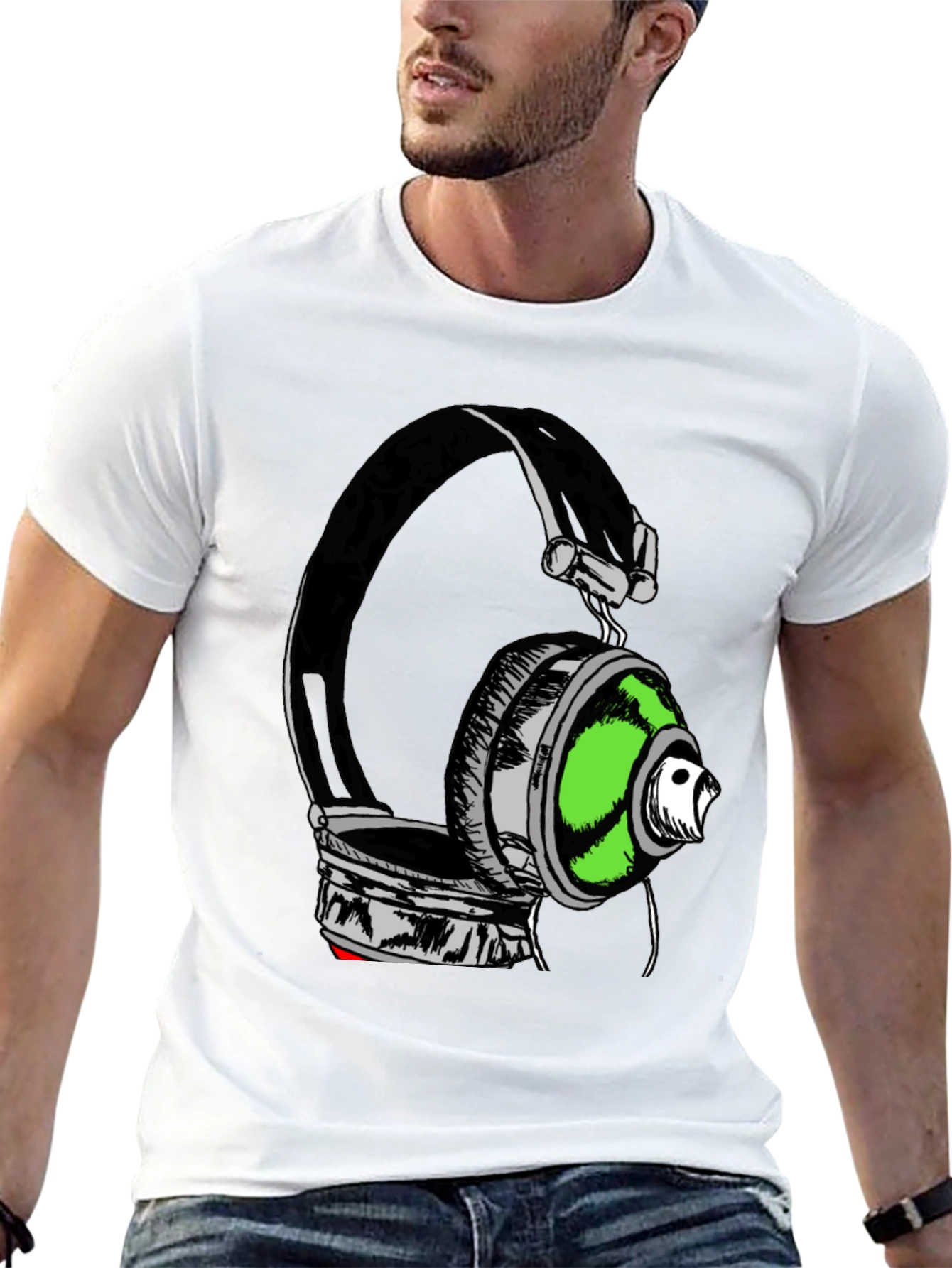 Black Headphones Graphic Print T-Shirt - Black view 13