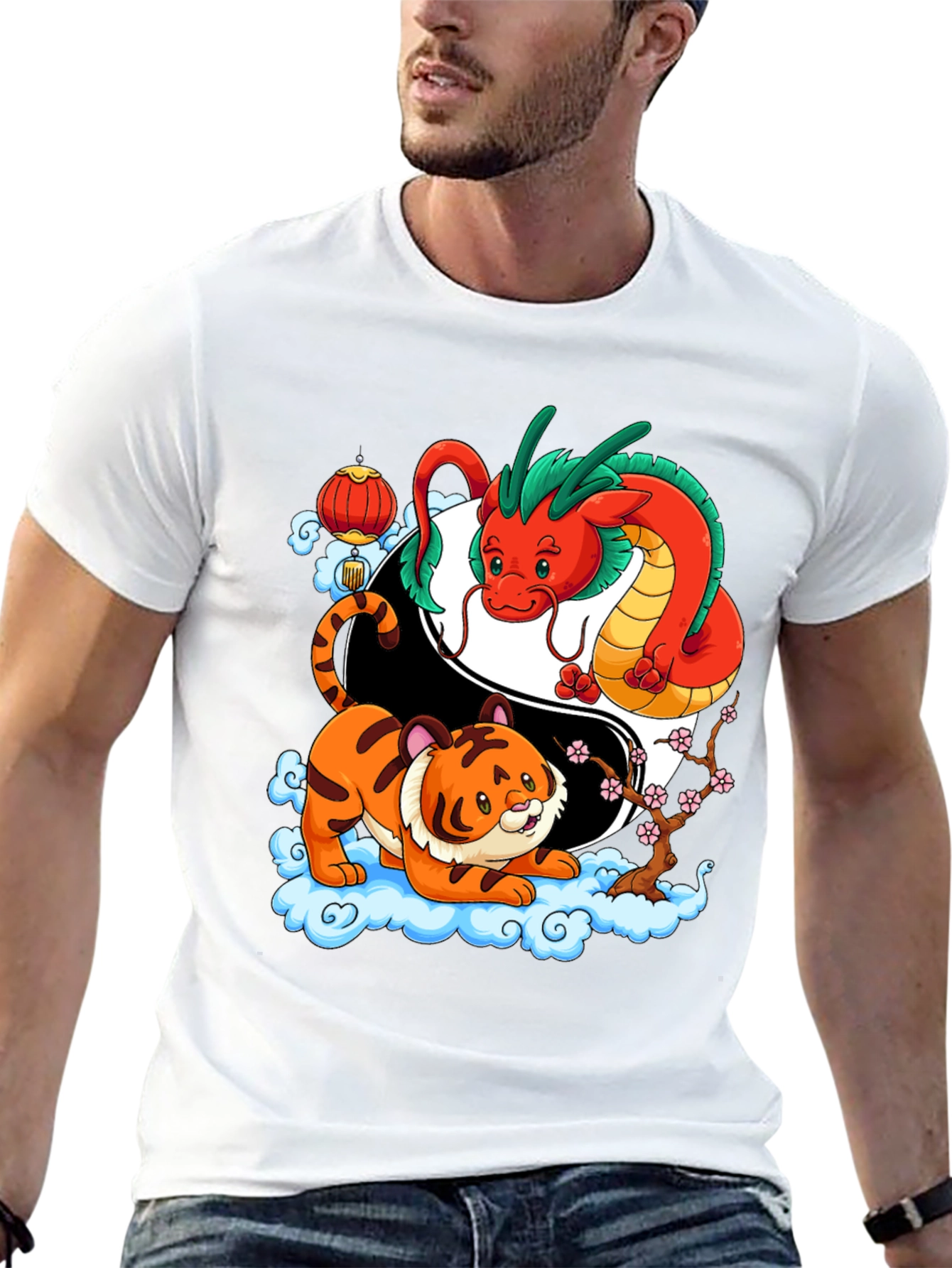 Black Year of the Dragon & Tiger Yin Yang T-Shirt view 13