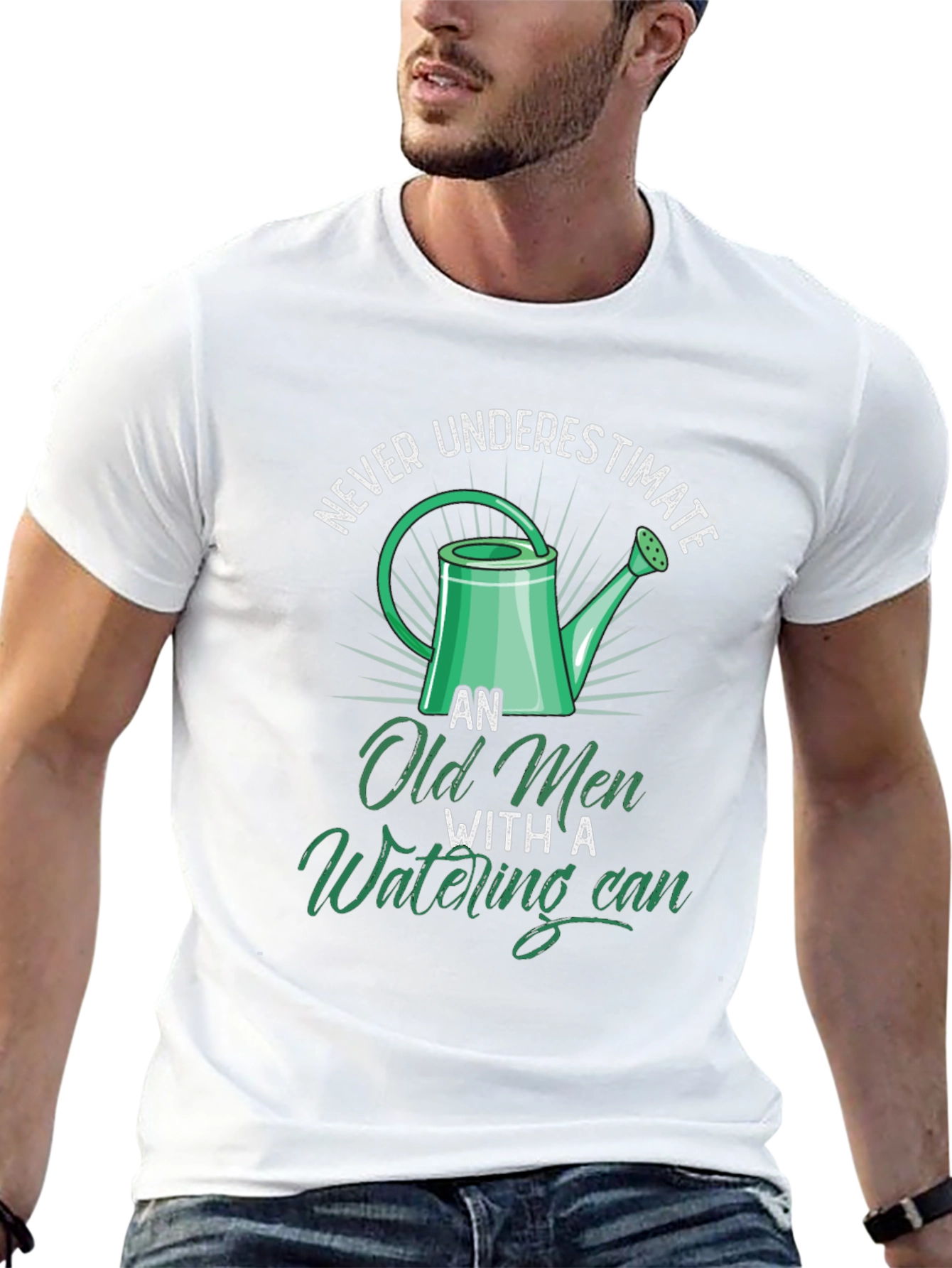 Black Funny Old Men Watering Can Graphic T-Shirt view 13