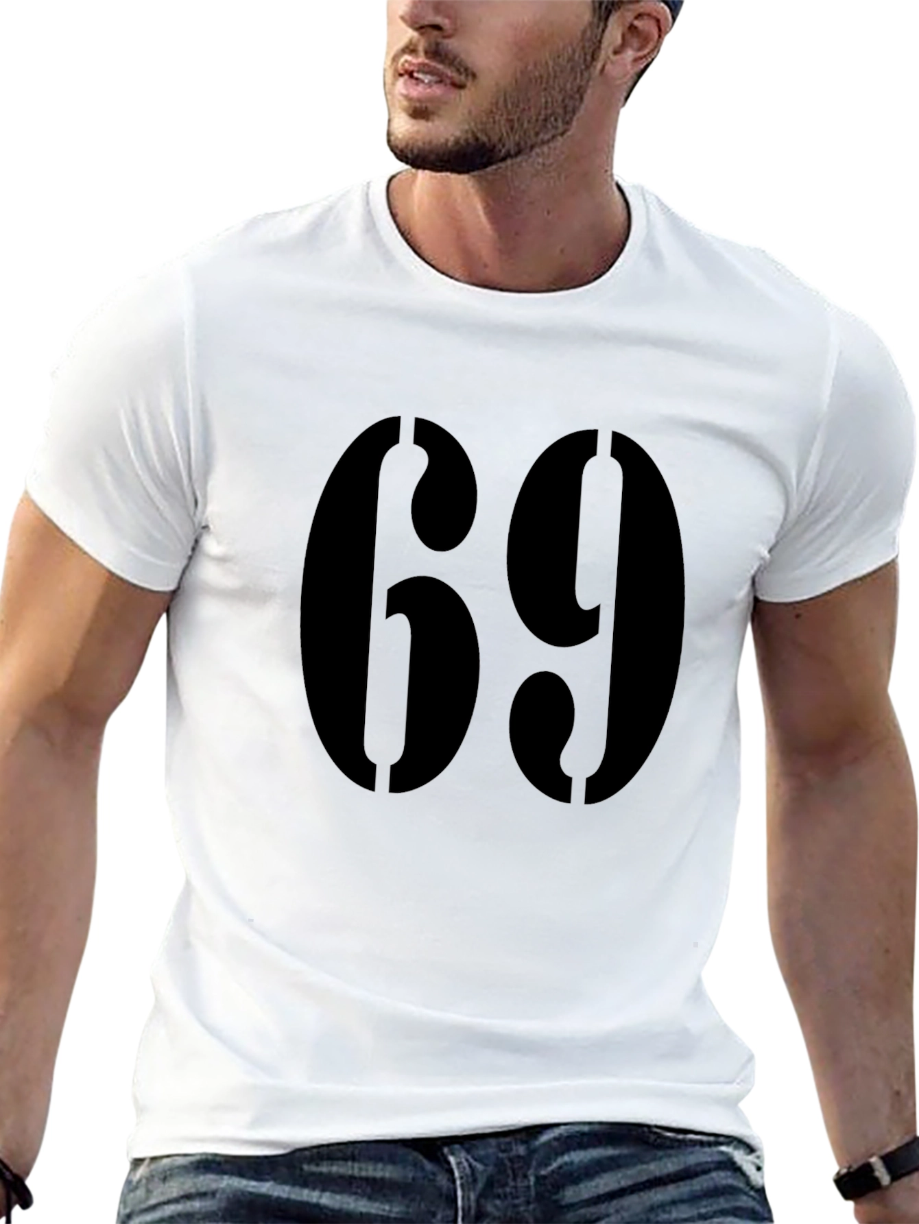 Black Bold Number 69 Graphic Tee - Black Cotton Blend view 13