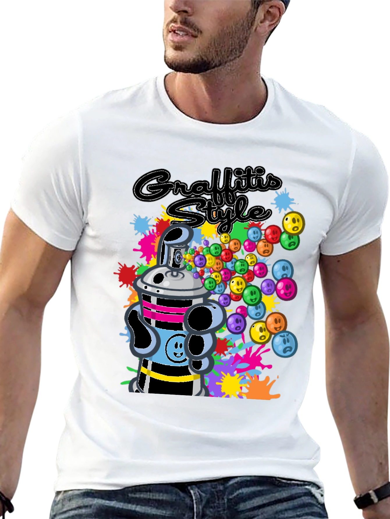 Black Graffiti Style Graphic T-Shirt - Black Crew Neck Tee view 13