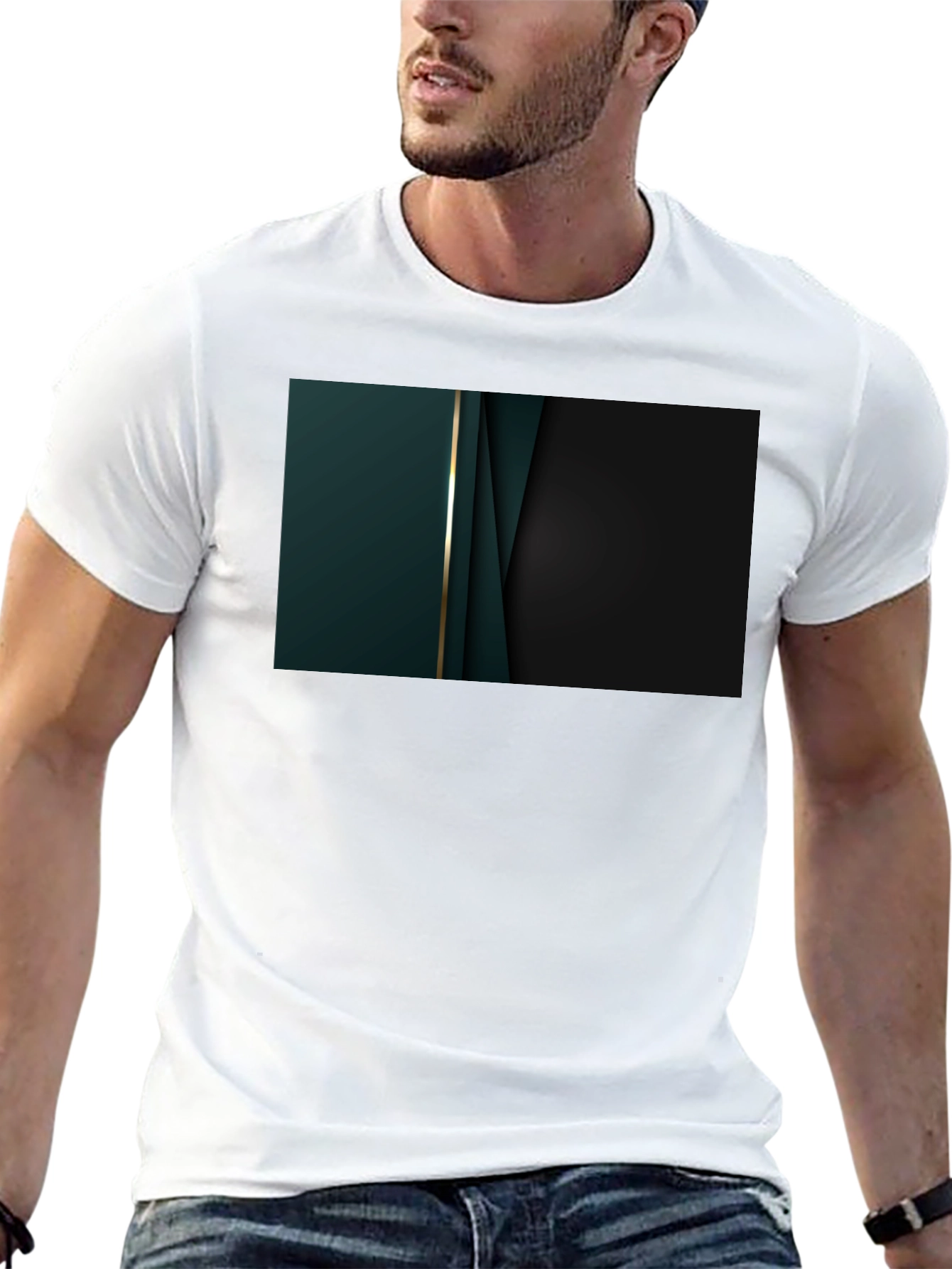 Black Sleek Black Tee with Abstract Dark Green Design view 13