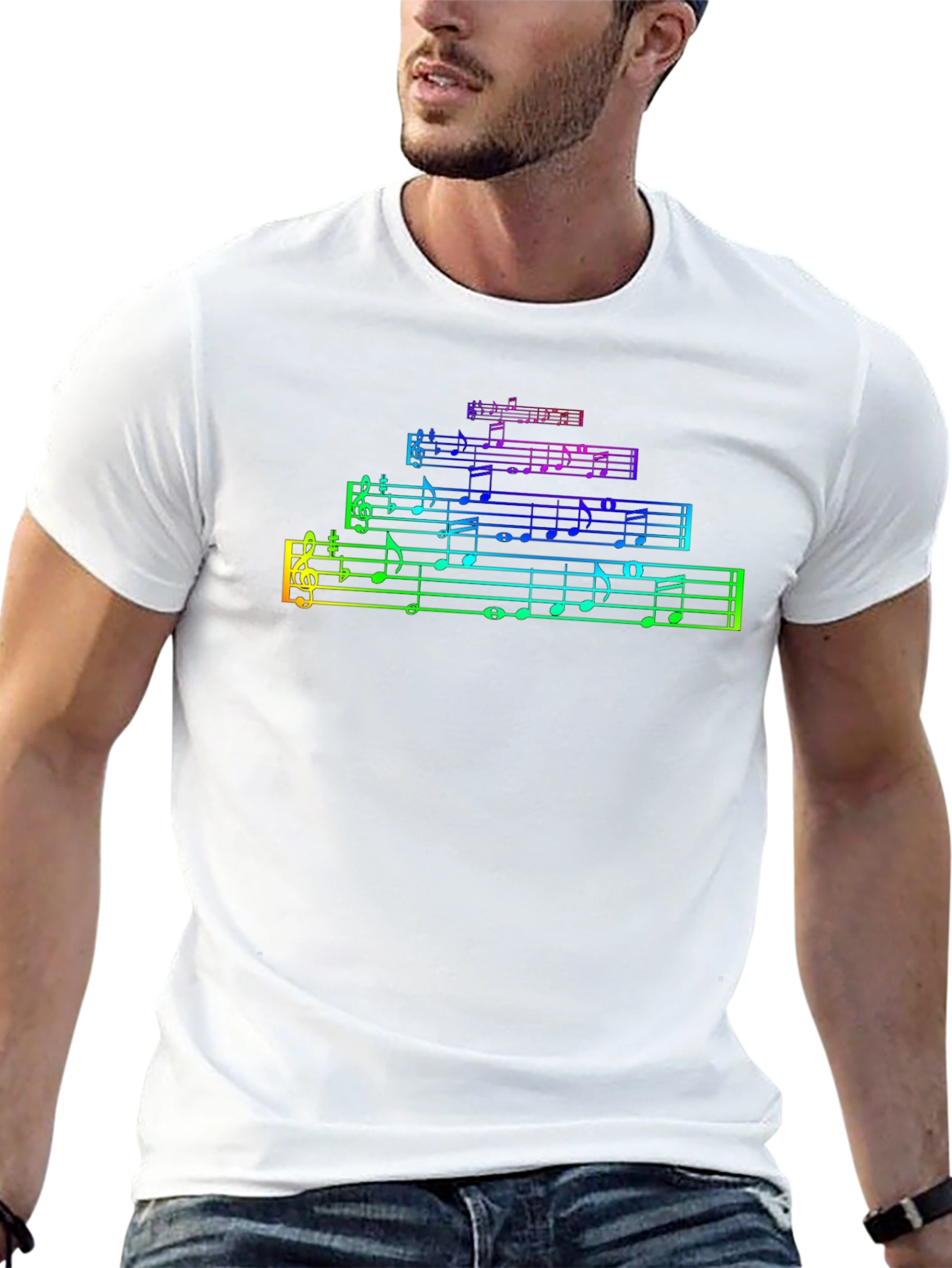 Black Rainbow Music Notes Graphic Black T-Shirt view 13