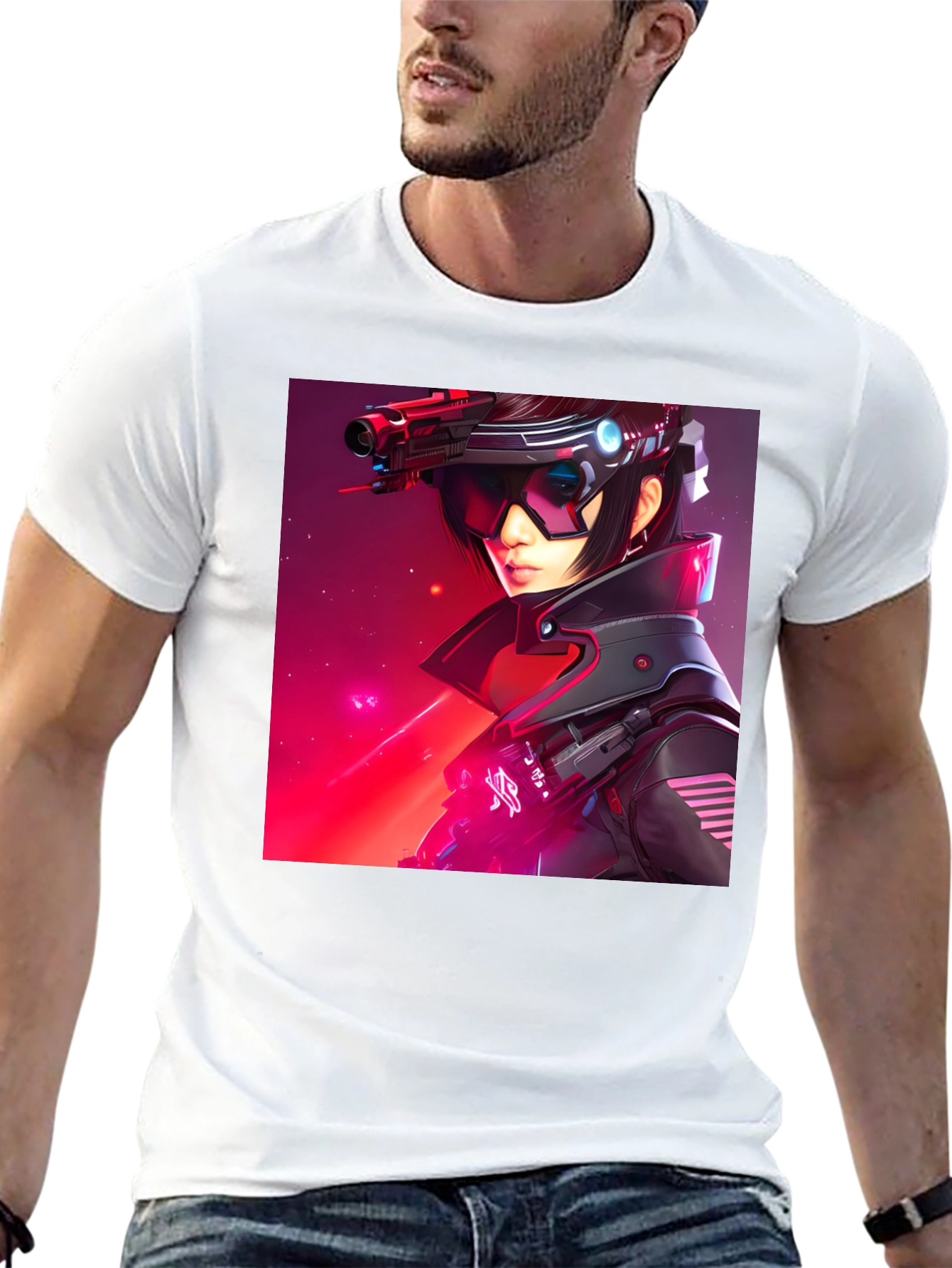 Black Sci-Fi Cyberpunk Girl Graphic Black T-Shirt view 13