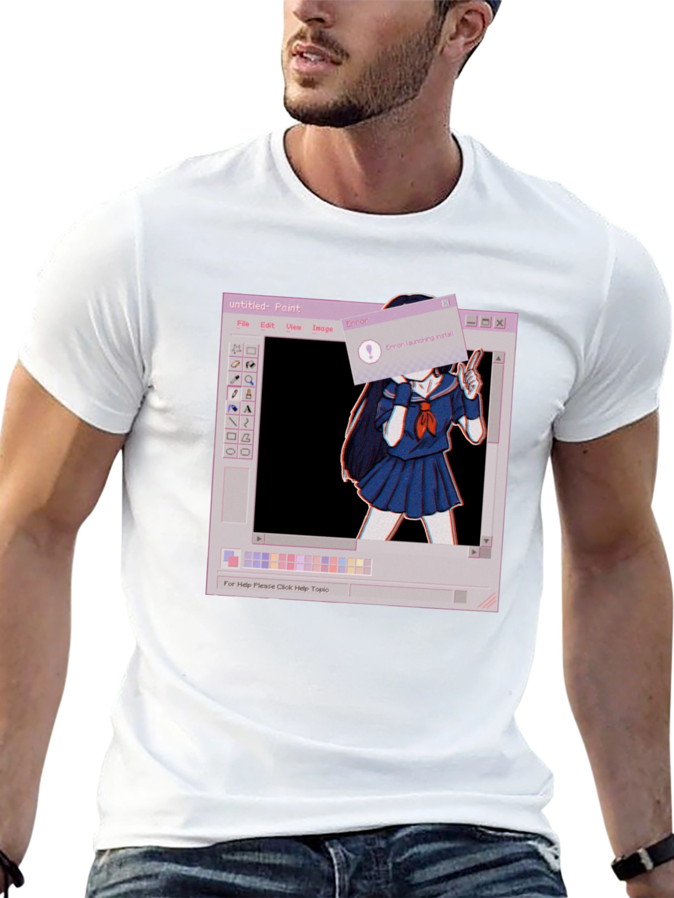 Black Aesthetic Anime Paint Error Black T-Shirt view 13