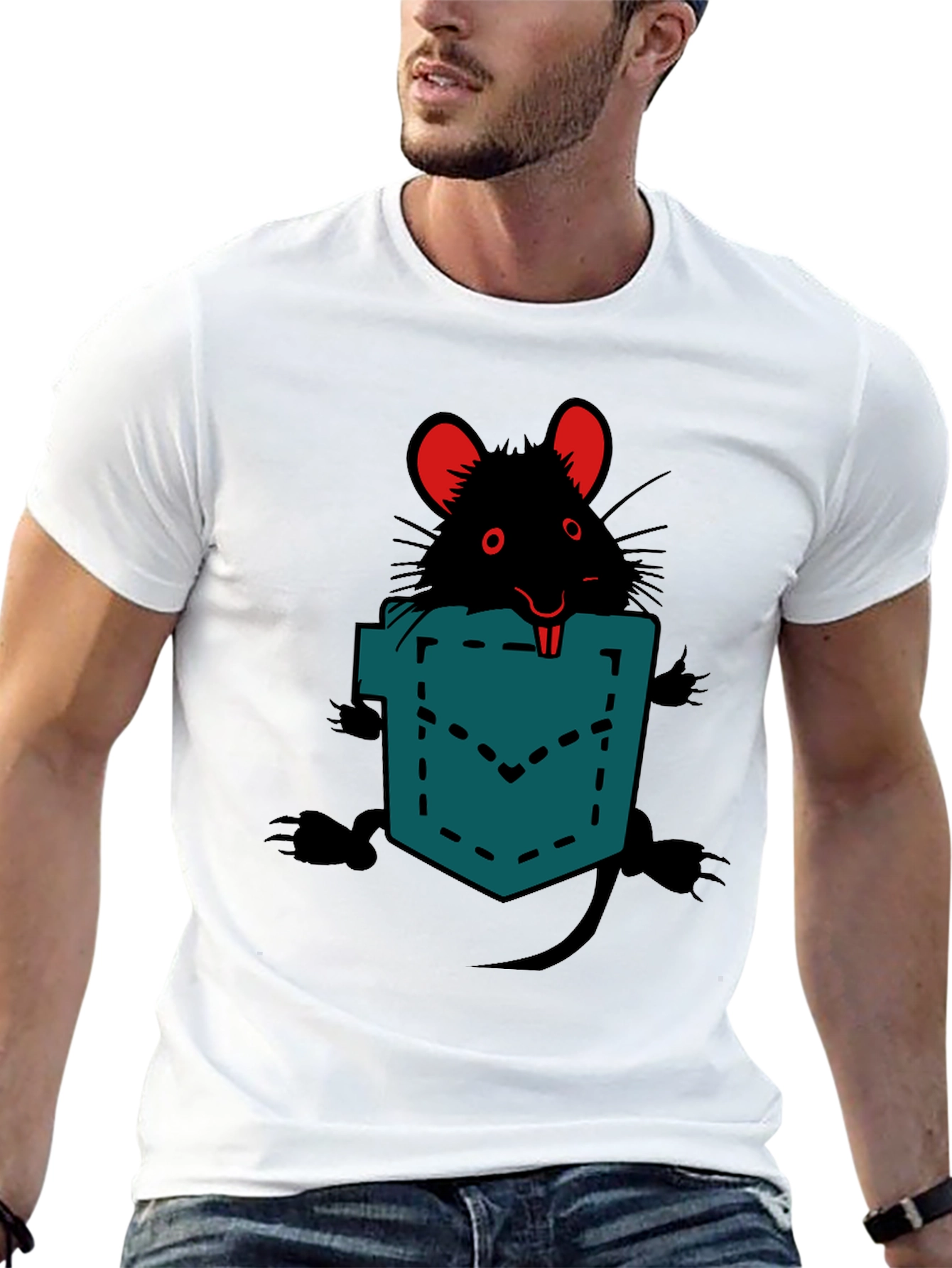 Black Rat in Pocket Graphic Tee - Novelty Animal T-Shirt view 13