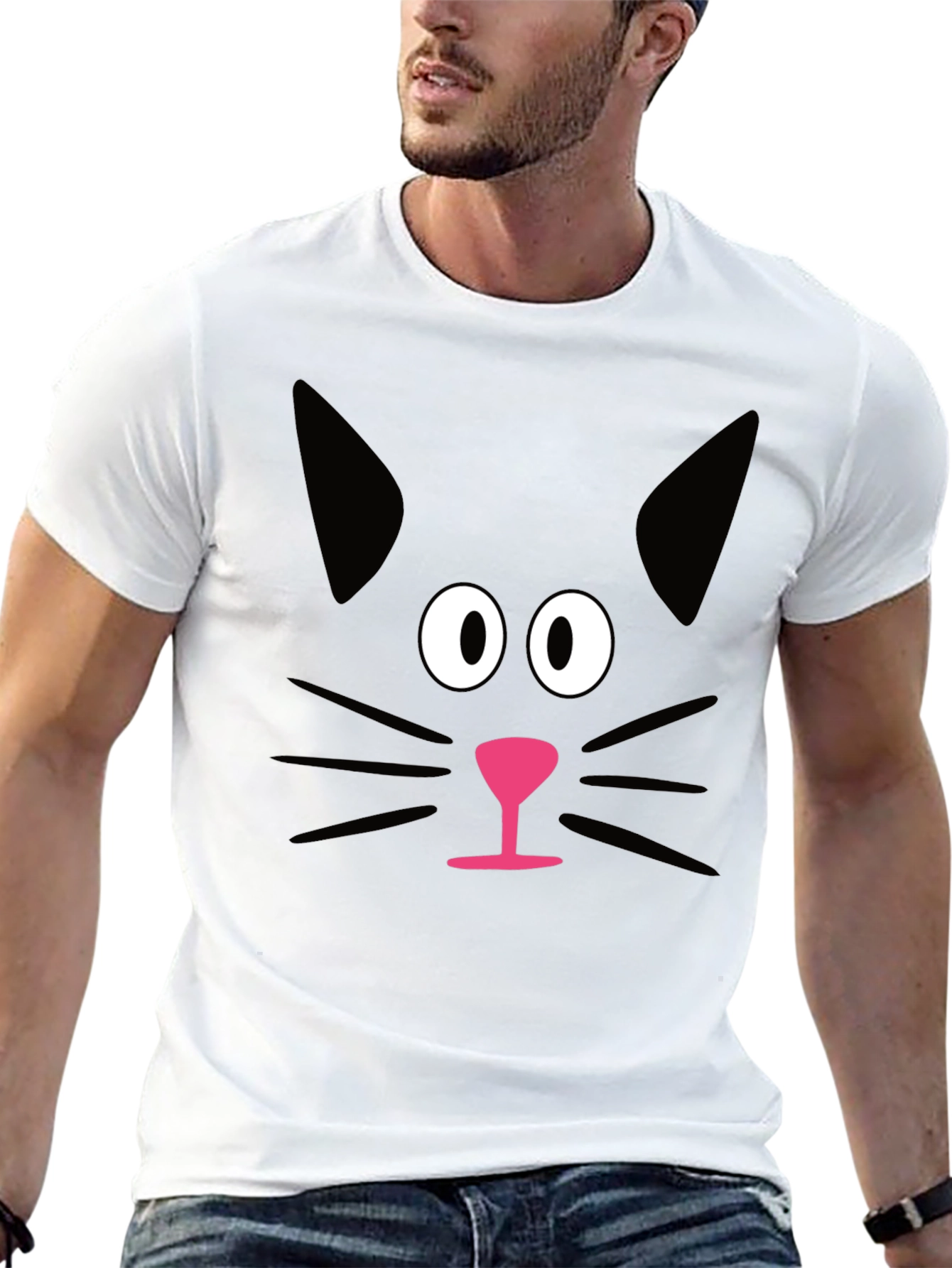 Black Funny Black Cat Face Graphic T-Shirt view 13