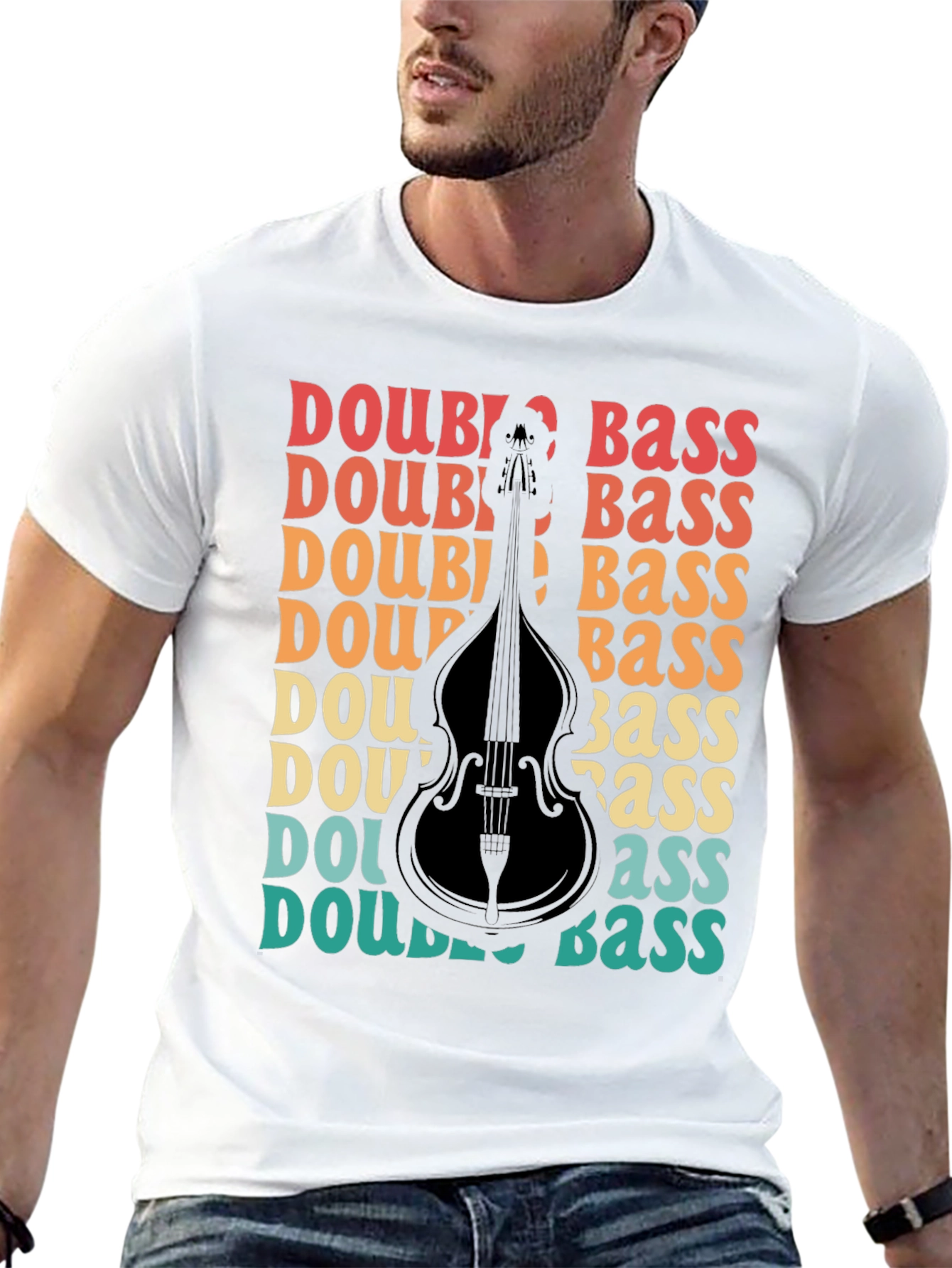 Black Double Bass Graphic T-Shirt Retro Style Musician Tee view 13