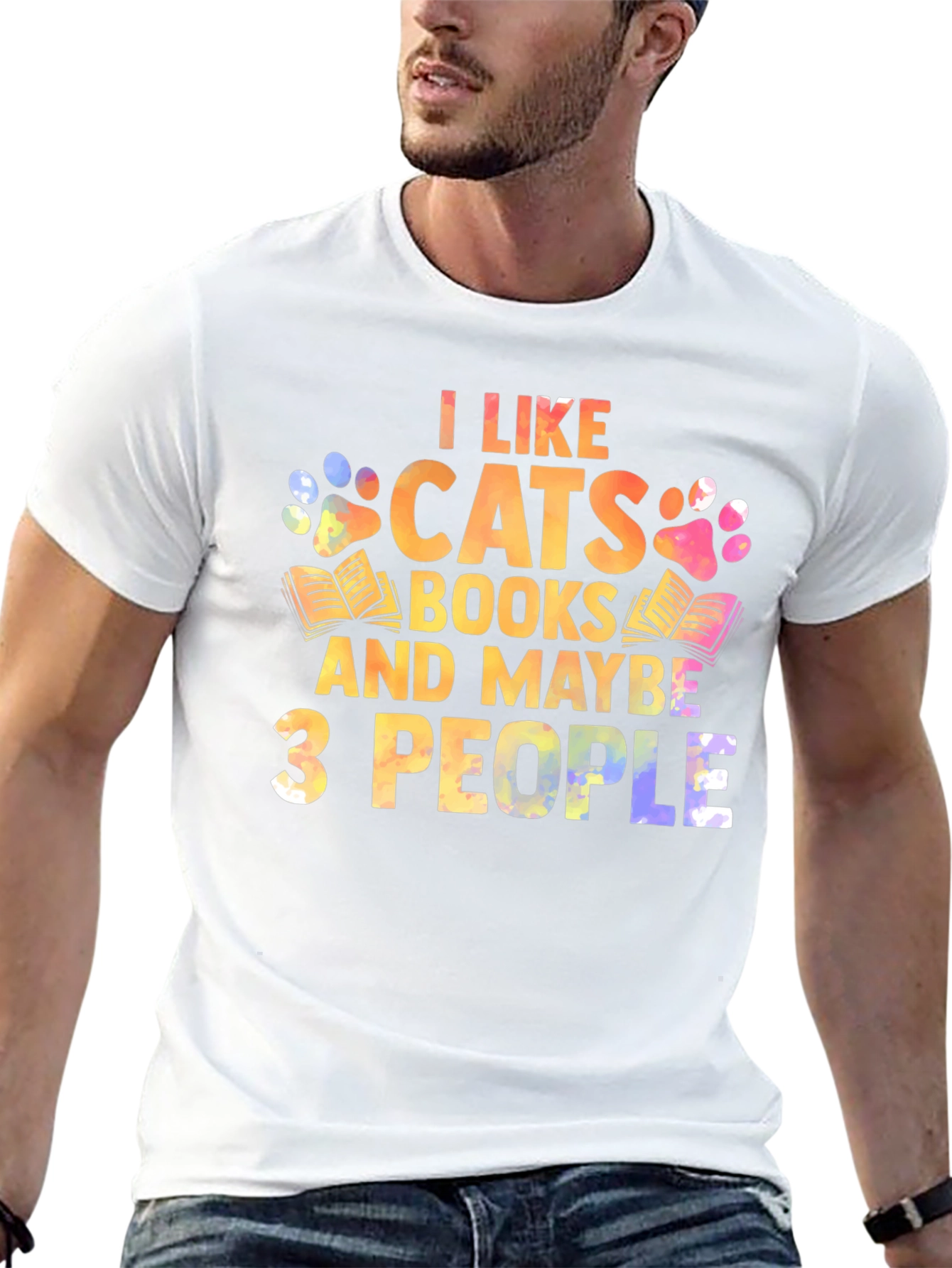 Black I Like Cats Books & Maybe 3 People Unisex T-Shirt view 13