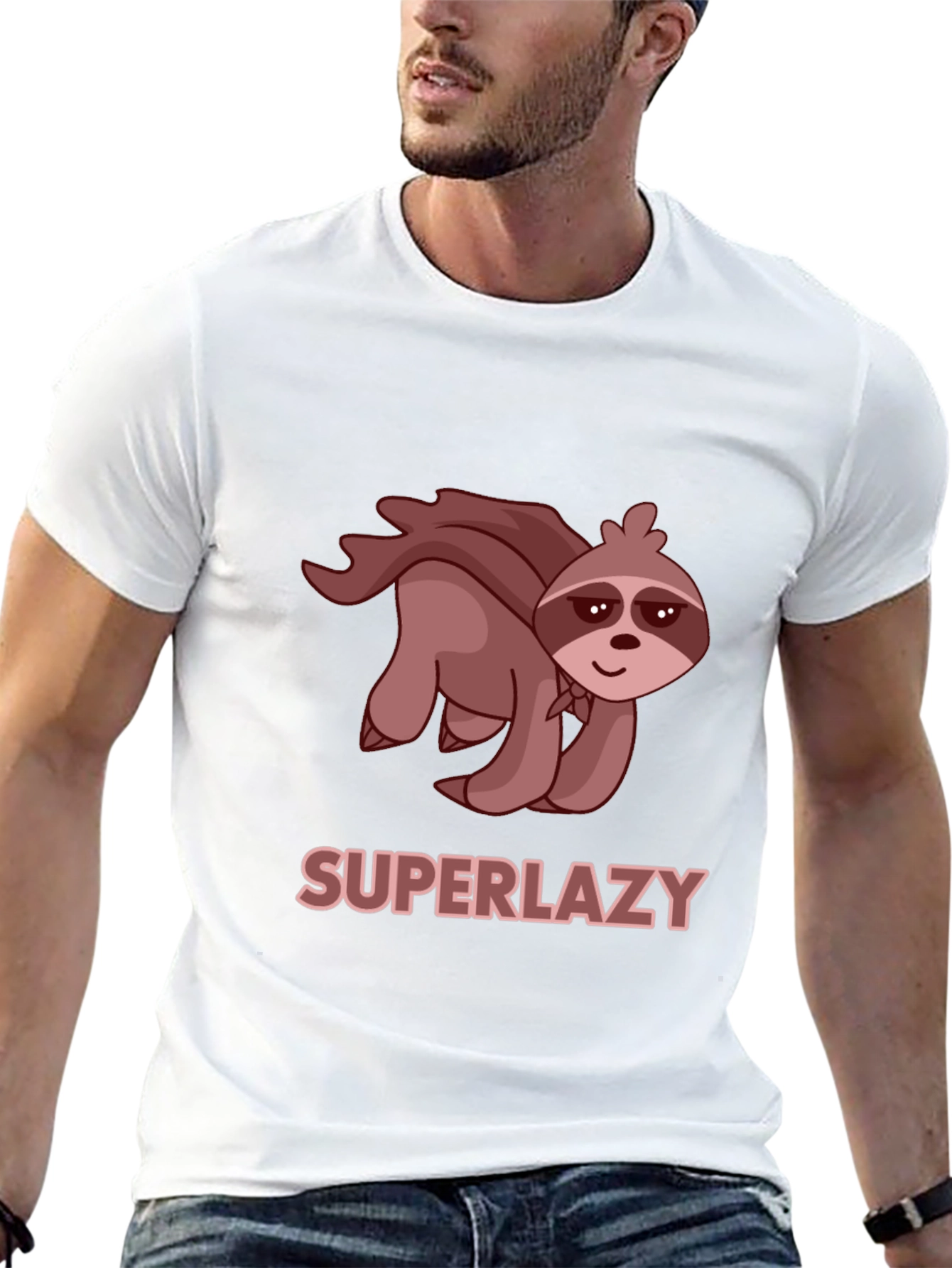 Black Superlazy Sloth Tee - Funny Cartoon Hero T-Shirt view 13