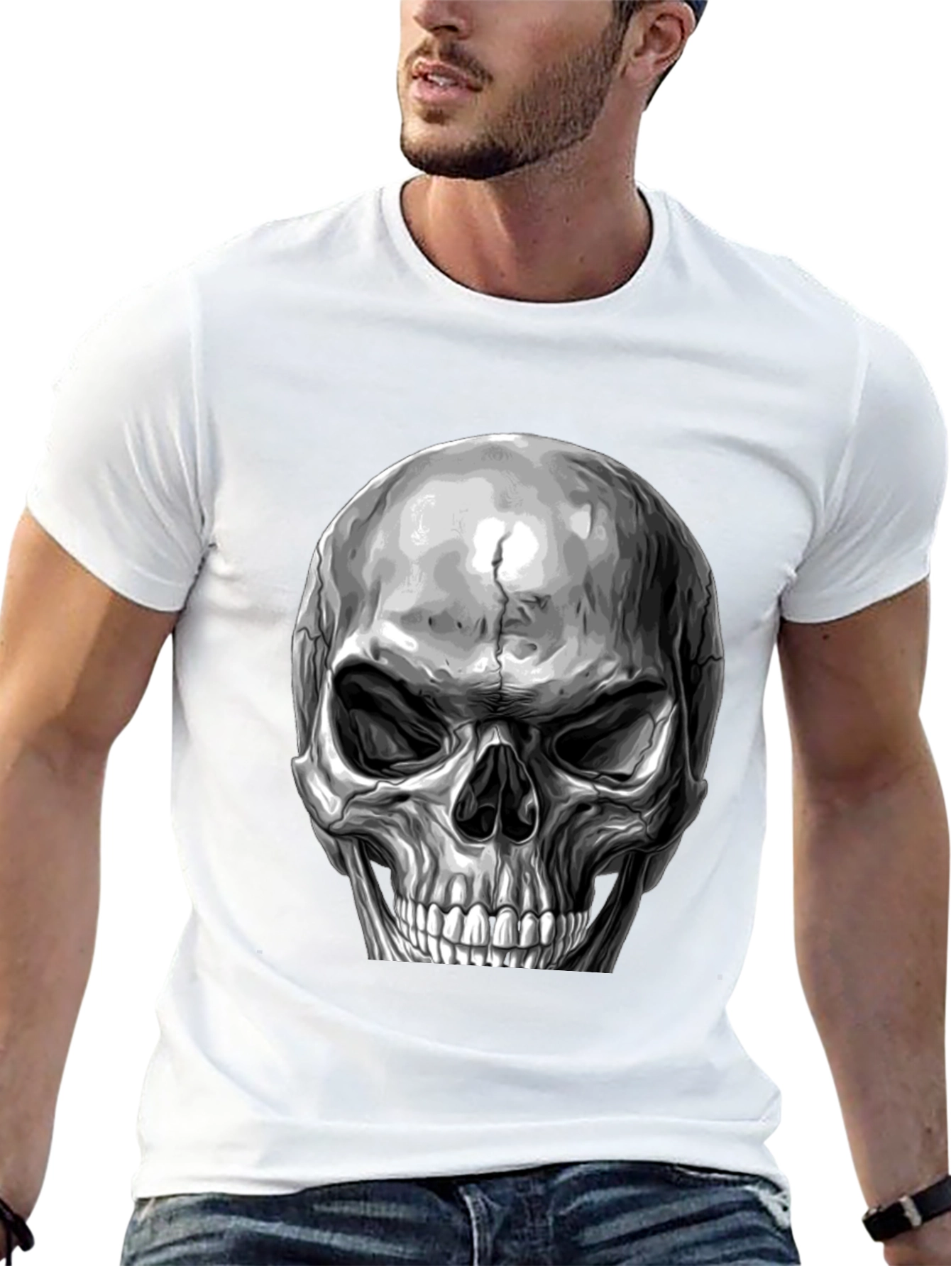 Black Skull Graphic Print T-Shirt - Black view 13