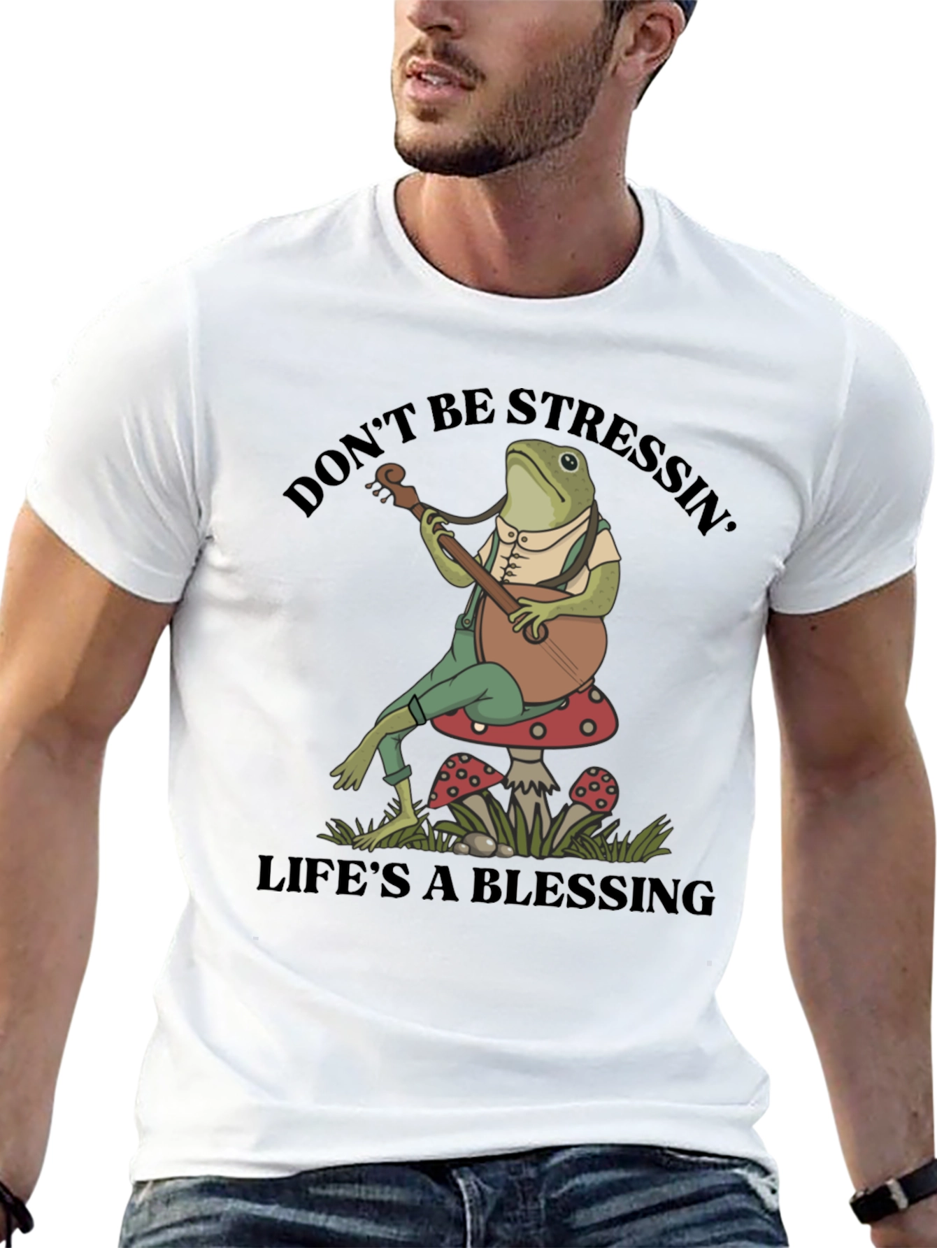 Black Relaxed Frog T-Shirt: Don't Stress, Life's a Blessing view 13