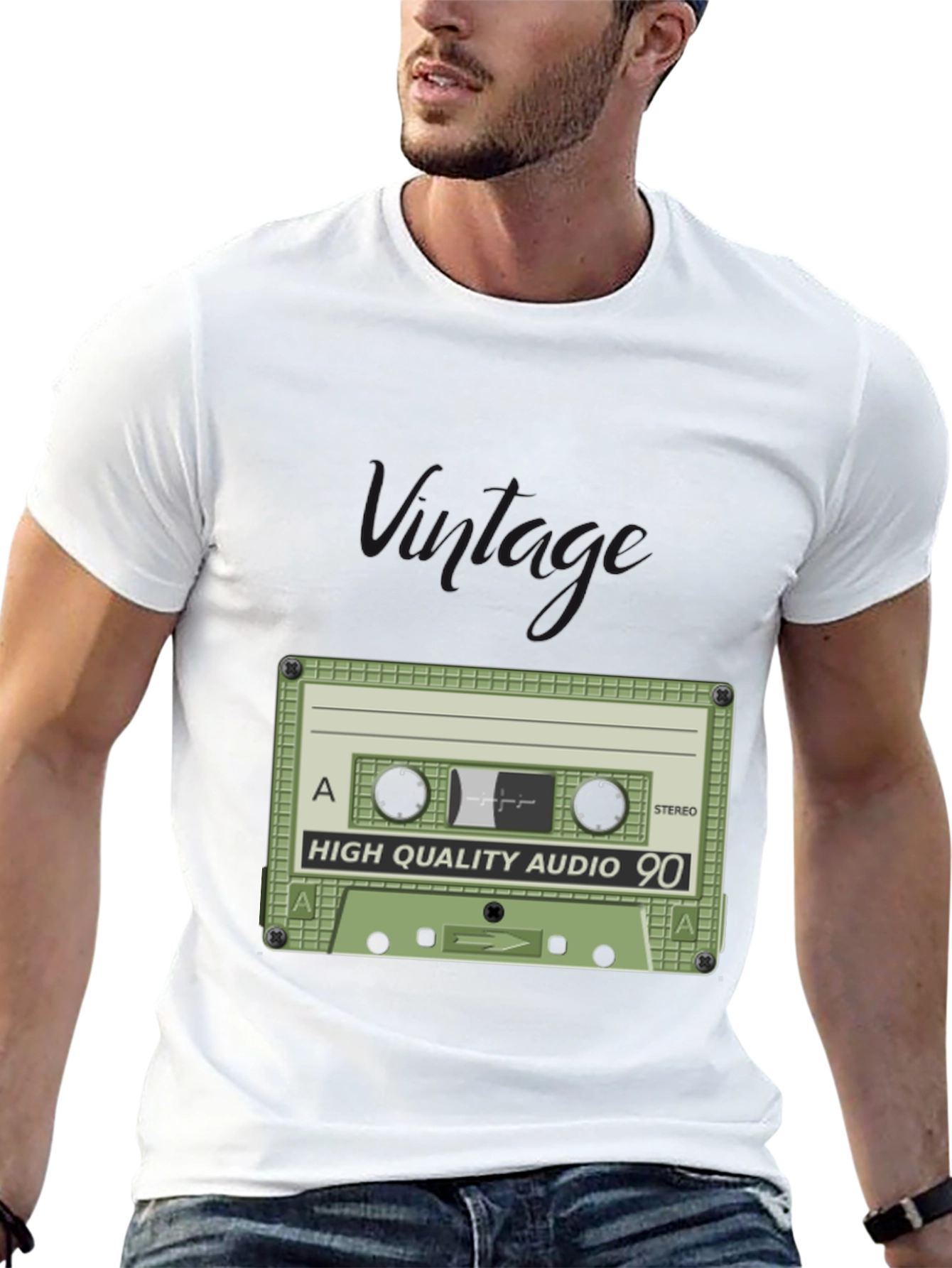 Black Retro Cassette Tape Black T-Shirt - High Quality Audio 90 view 13