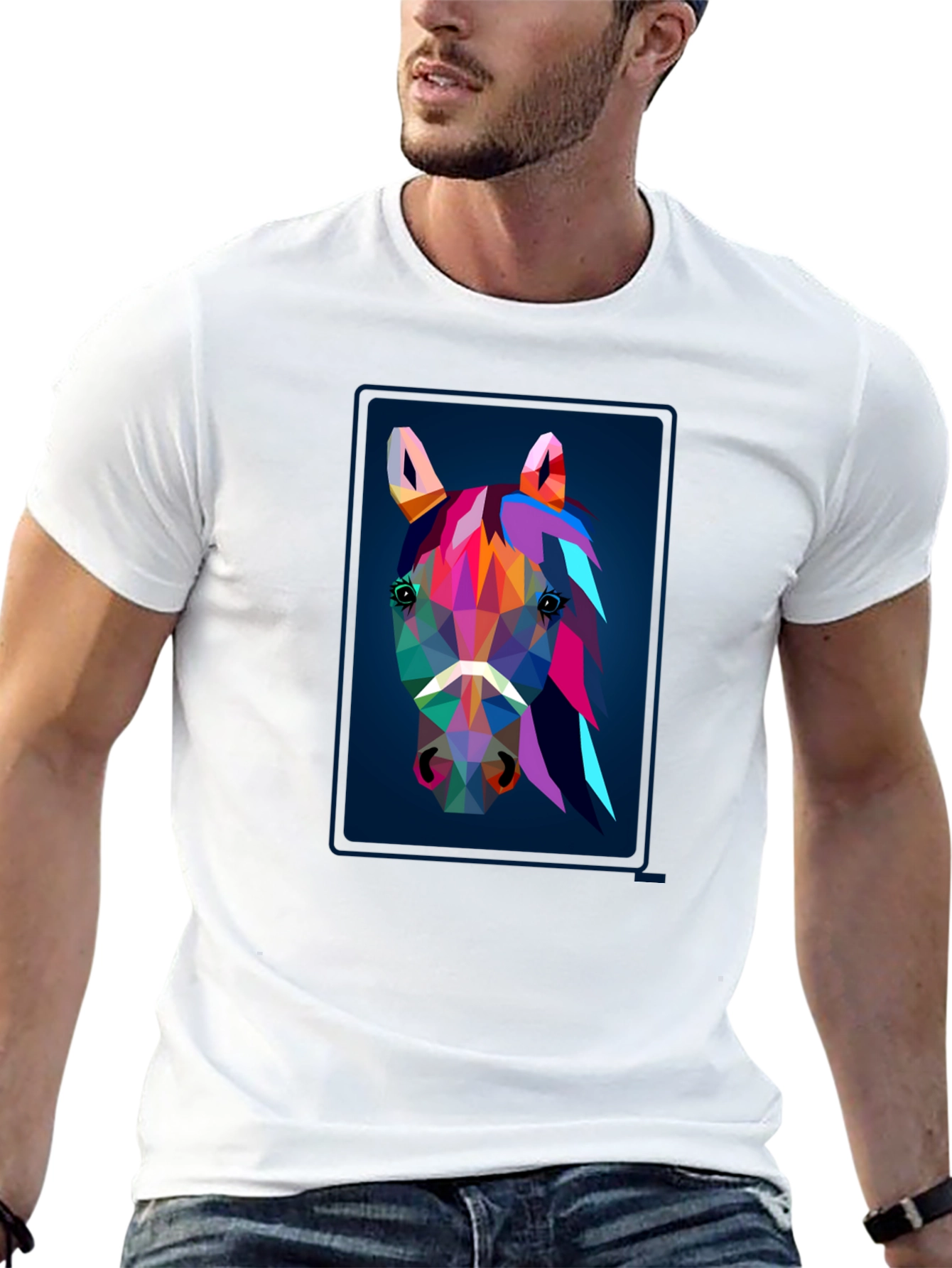 Black Geometric Horse Graphic Tee view 13