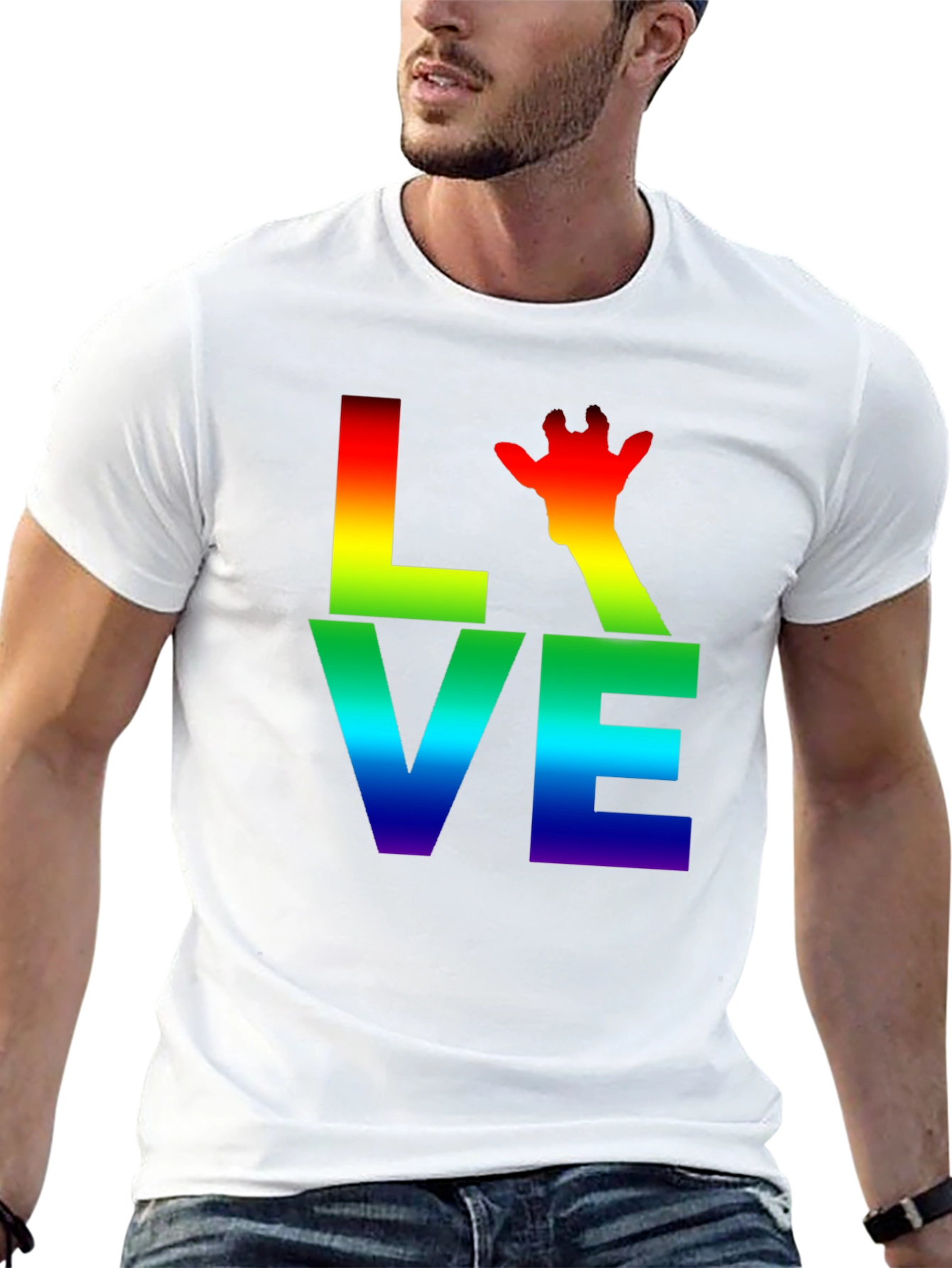 Black Rainbow LOVE Giraffe Graphic T-Shirt view 13