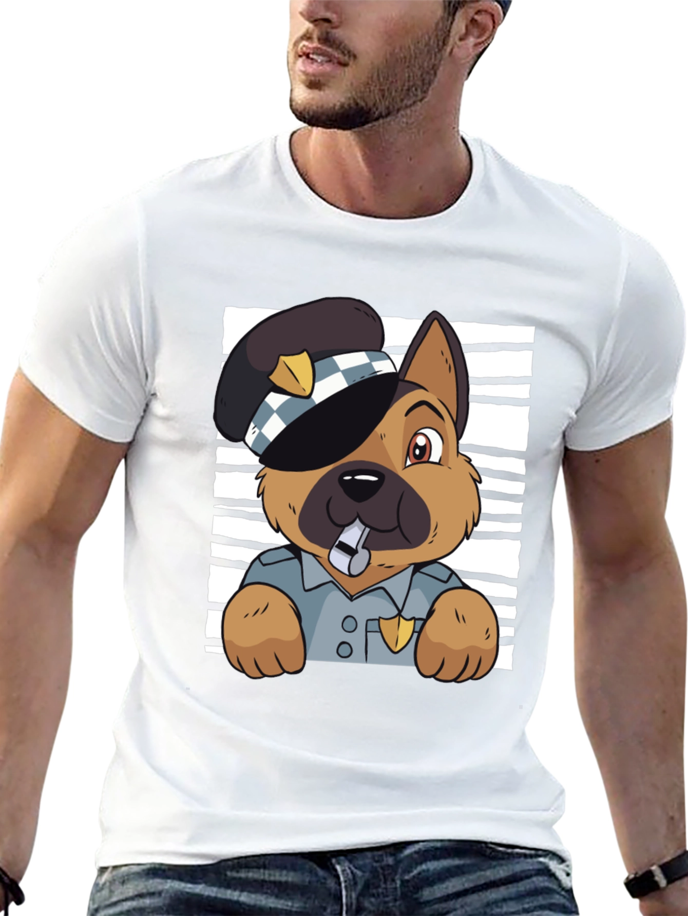 Black Police Dog Graphic T-Shirt - Cute Cartoon Design view 13