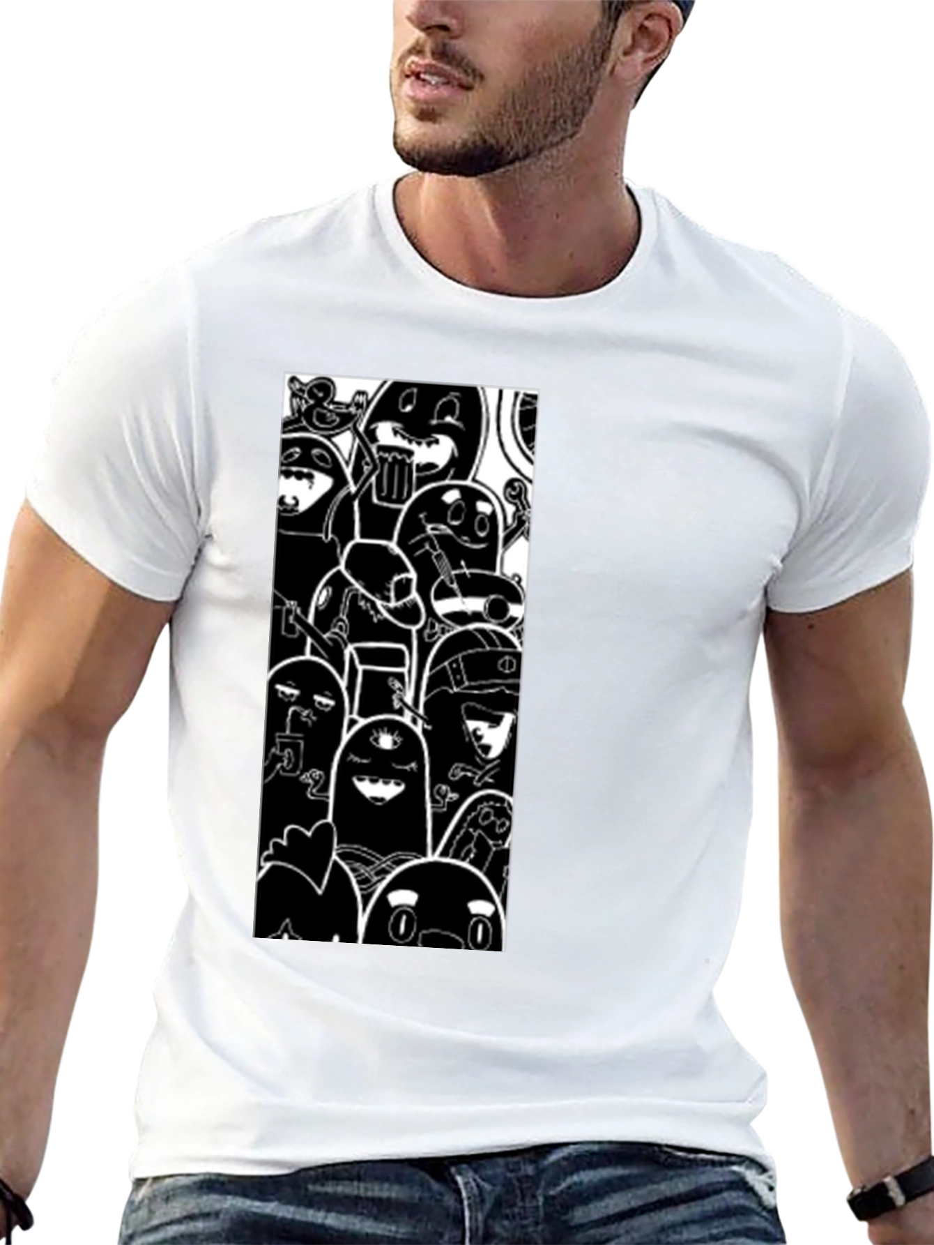 Black Cartoon Character Graphic Print Black T-Shirt view 13