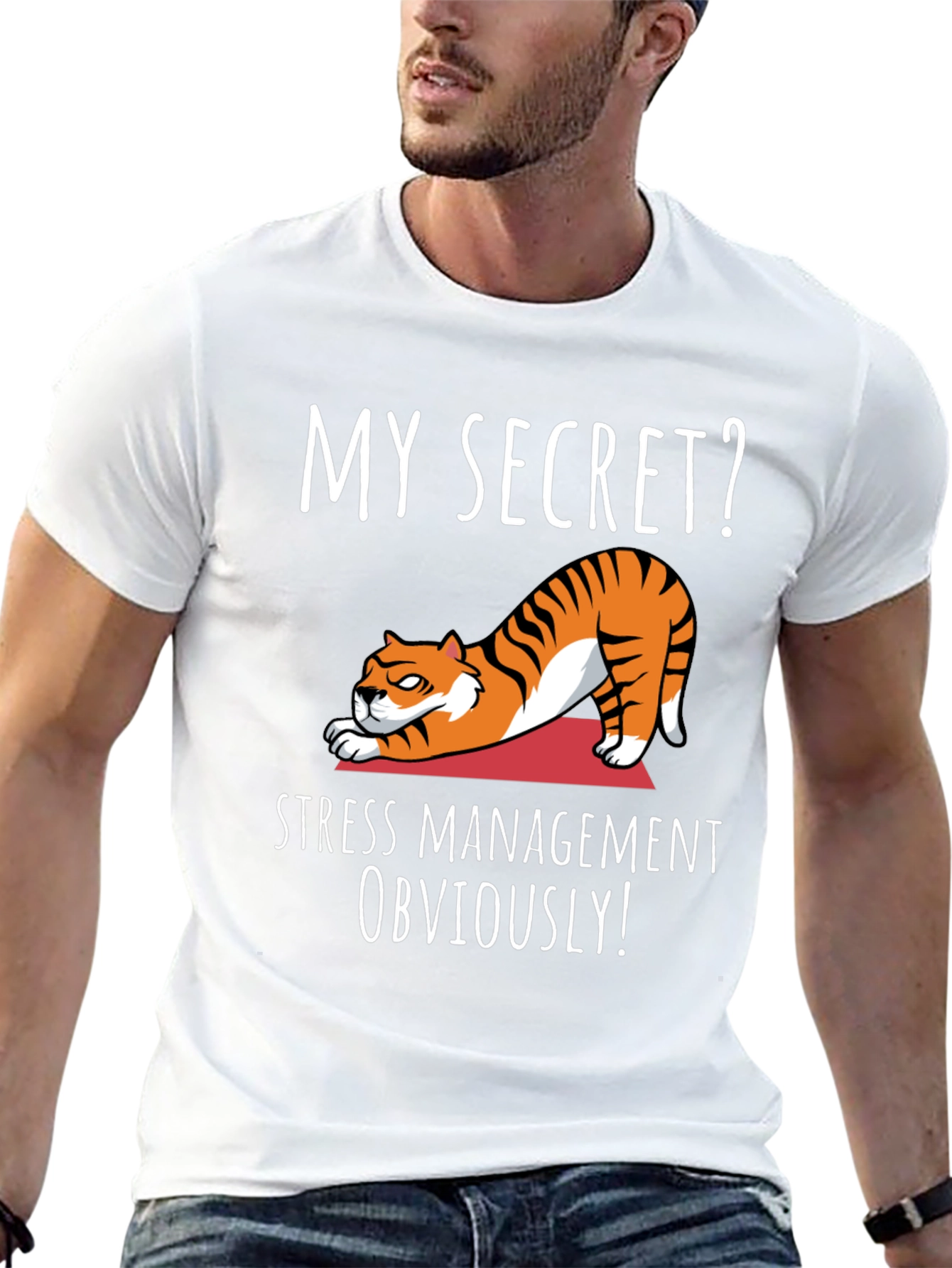 Black Funny Yoga Cat T-Shirt - My Secret? Stress Management Obviously! view 13