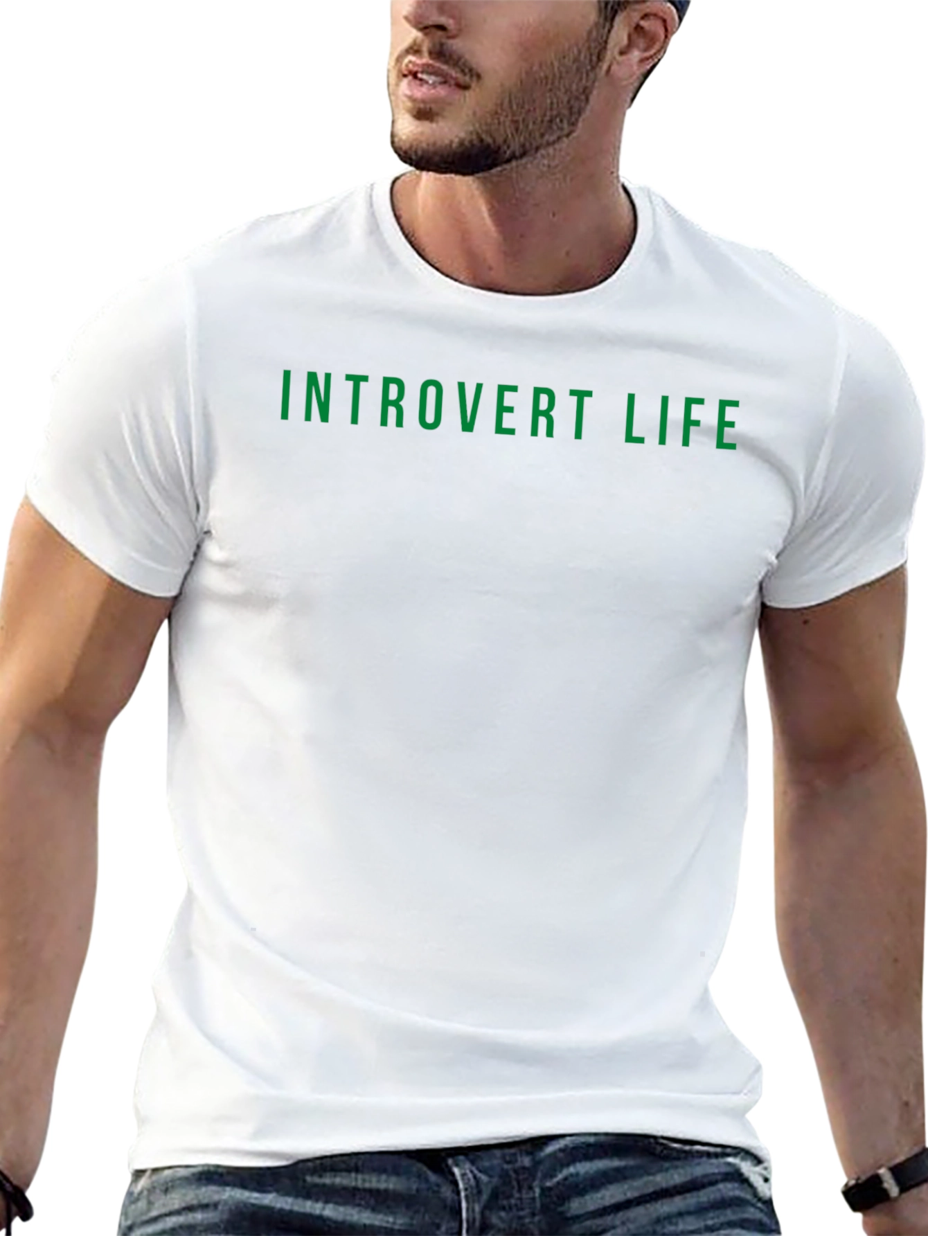 Black Introvert Life T-Shirt - Black Tee with Green Text view 13